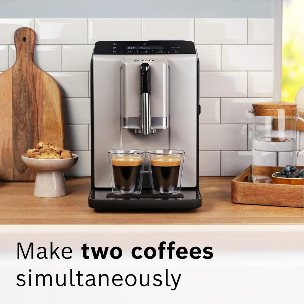 Bosch Fully Automatic Coffee and Espresso Machine - One-Touch Drinks, Barista Style, Double Cup Super Coffee Maker - Large Bean Capacity - Easy Clean, Maintenance - Black - TIU20307 woonhhop