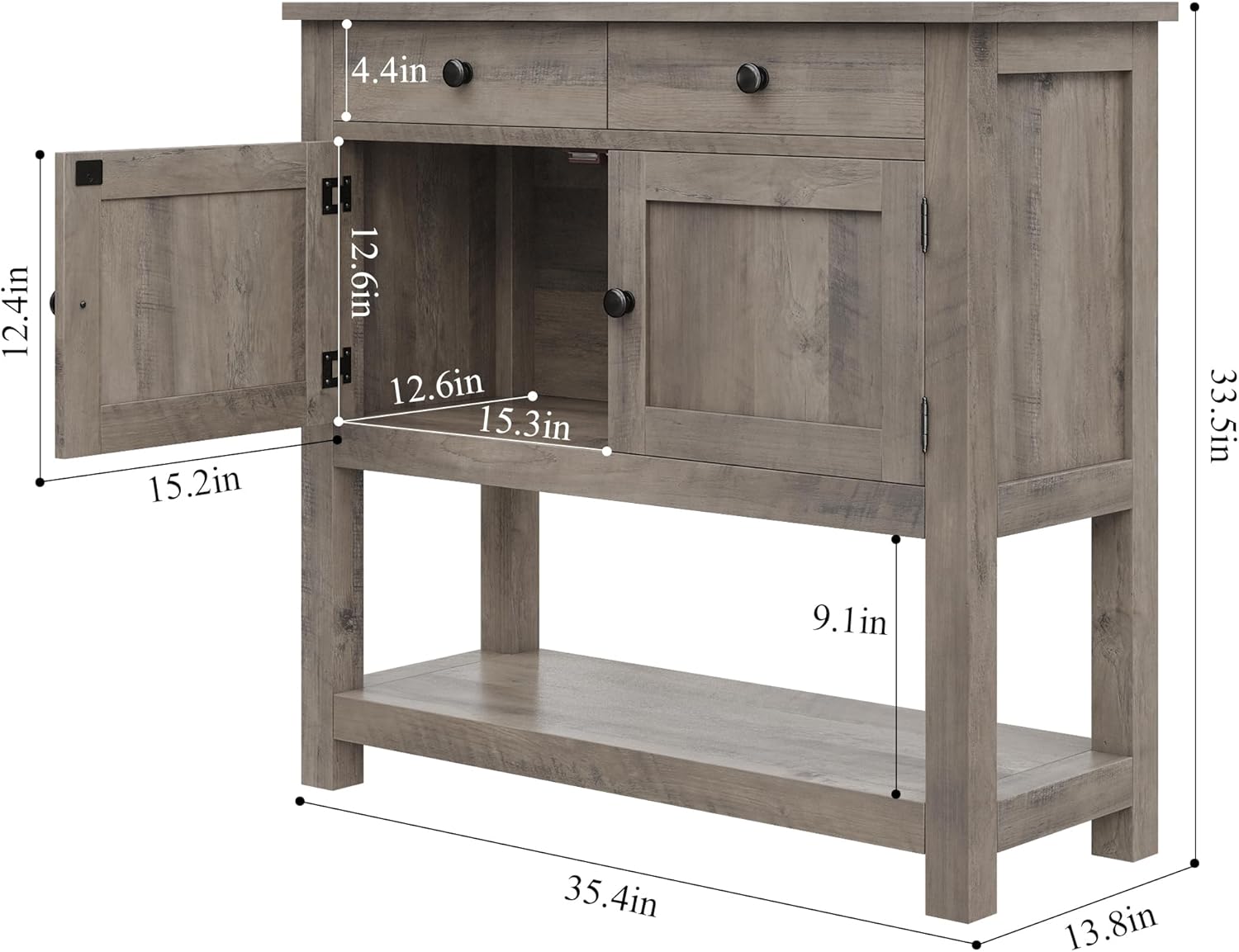 HOSTACK Farmhouse Console Table with 2-Door Cabinet & 2 Drawers, Coffee Bar, Entryway Table with Storage Shelf, Sofa Tables Buffet Sideboard for Kitchen, Hallway, Dining, Living Room, Rustic Brown wourant