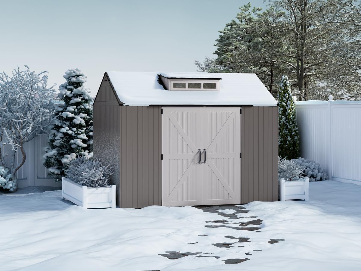 Rubbermaid Resin Outdoor Storage Shed With Floor (7 x 7 Ft) Weather Resistant Gray Organization for Home/Backyard/Garden Tools/Lawn Mower/Bike Storage/Pool Supplies wourant