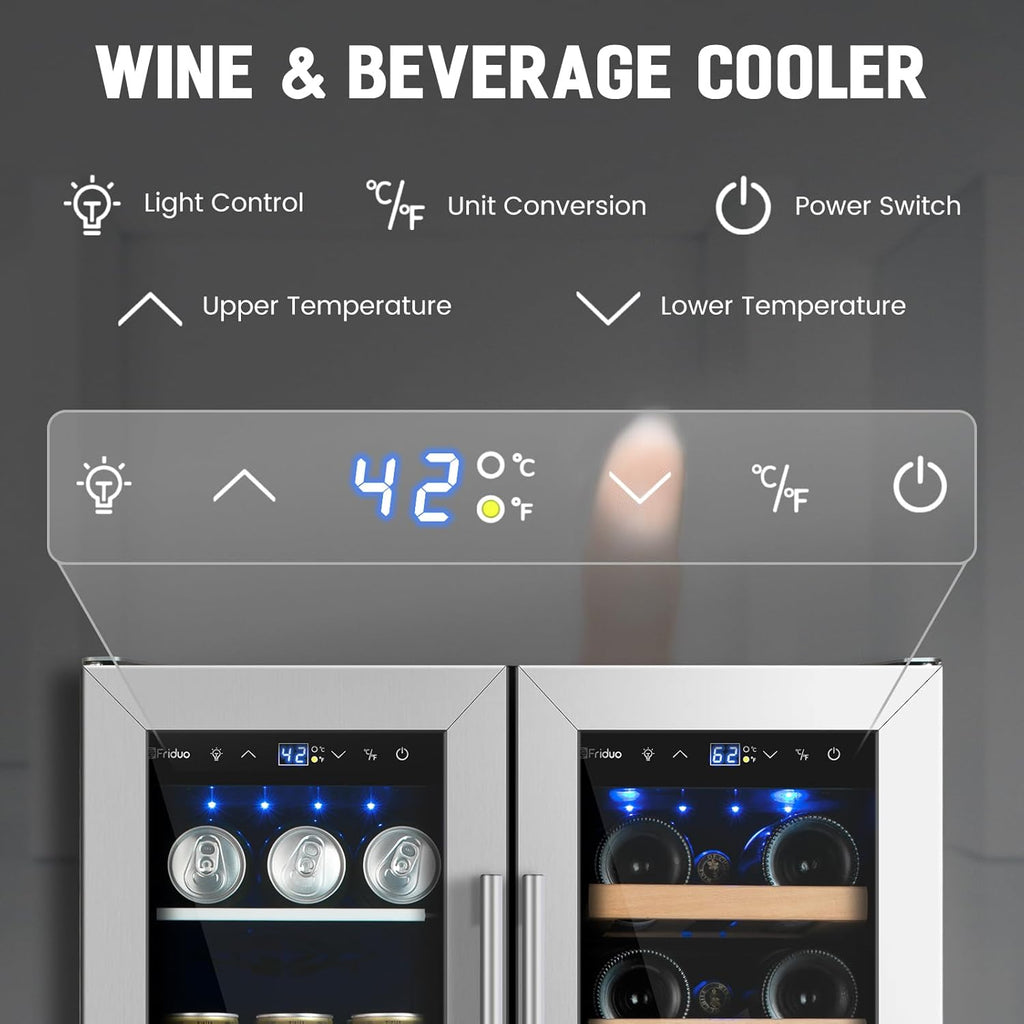 24 inch Dual Zone Beverage Refrigerator, 30 Bottles & 82 Cans Wine Fridge Built-in or Freestanding with Glass Door, Wine and Beverage Refrigerator Cooler for Kitchen Home Bar wourant