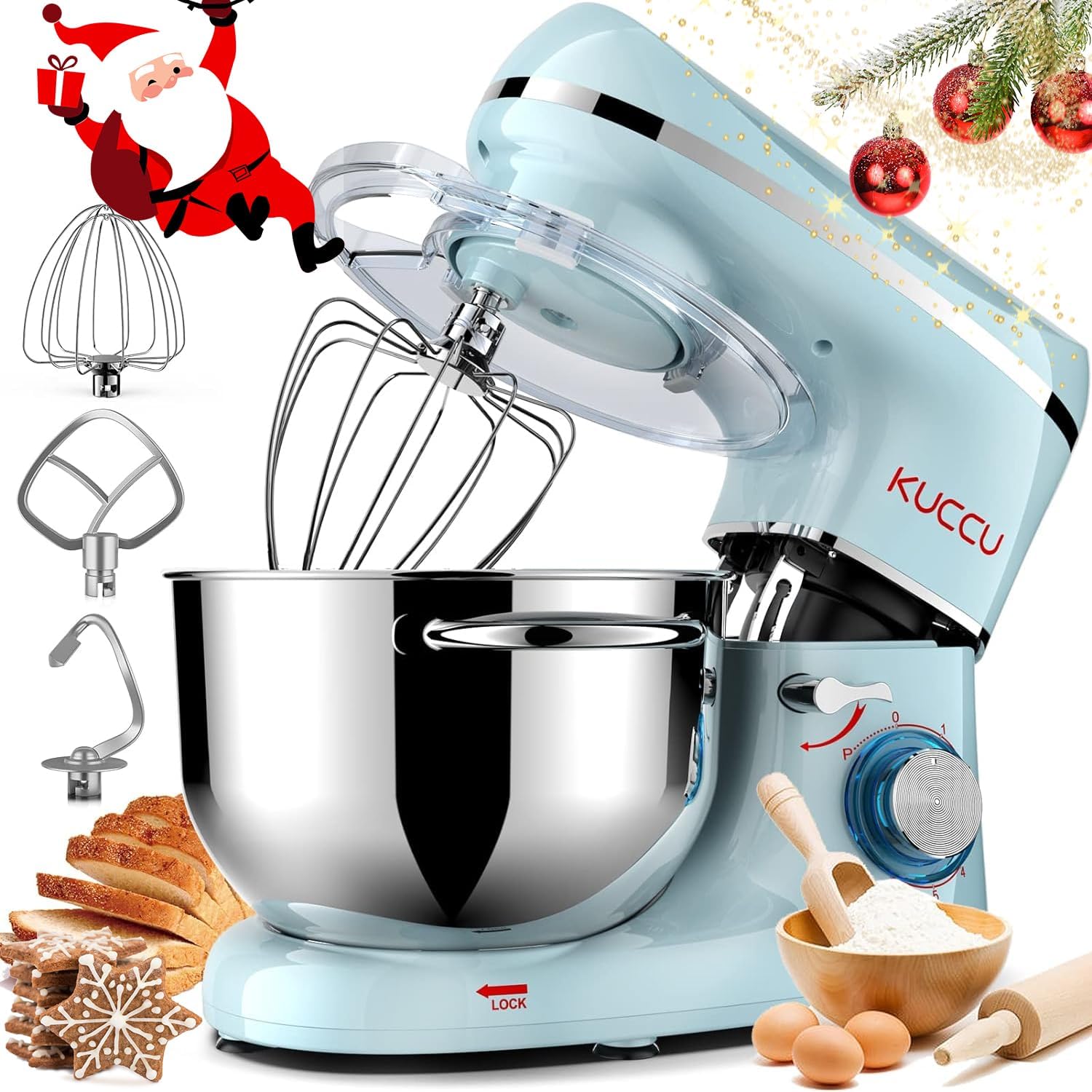 Stand Mixer 6.5 Qt 660W 6-Speed Tilt-Head Food Dough Mixer, Kitchen Electric Mixer with Stainless Steel Bowl,Dough Hook,Whisk, Beater, Egg white separator wourant