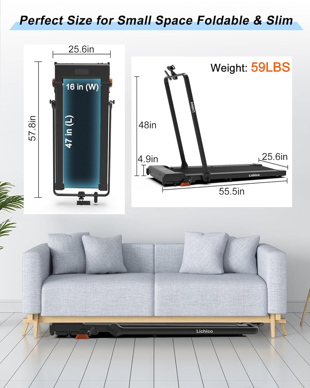 Lichico Walking Pad Under Desk Treadmill, Ultra-Quiet Brushless Electric Walking and Jogging Treadmill with Remote Control wourant