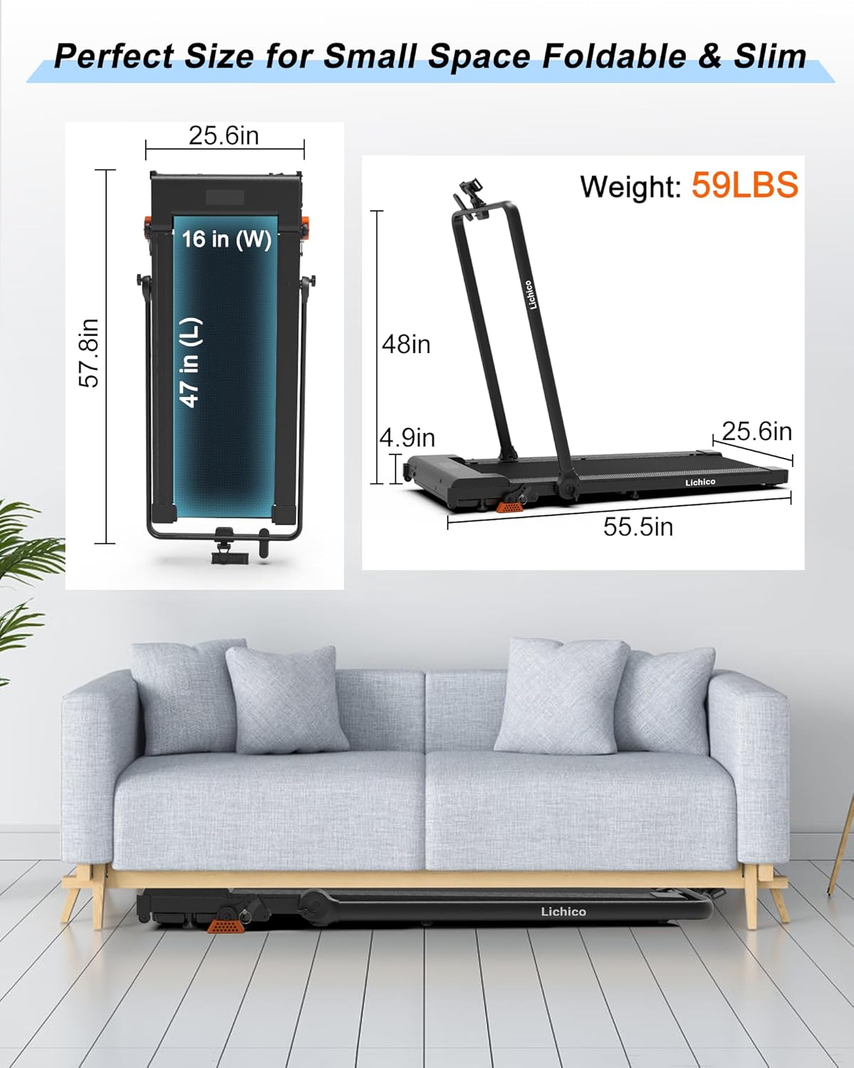 Lichico Walking Pad Under Desk Treadmill, Ultra-Quiet Brushless Electric Walking and Jogging Treadmill with Remote Control wourant