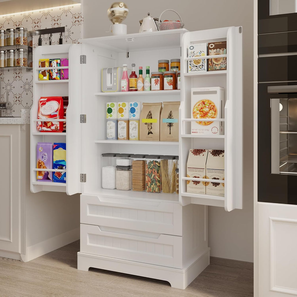 Gizoon Kitchen Pantry Cabinet with Drawers Freestanding Bathroom Storage Cabinet with Doors and Shelves, 47 Inch Small Pantry Cabinet wourant