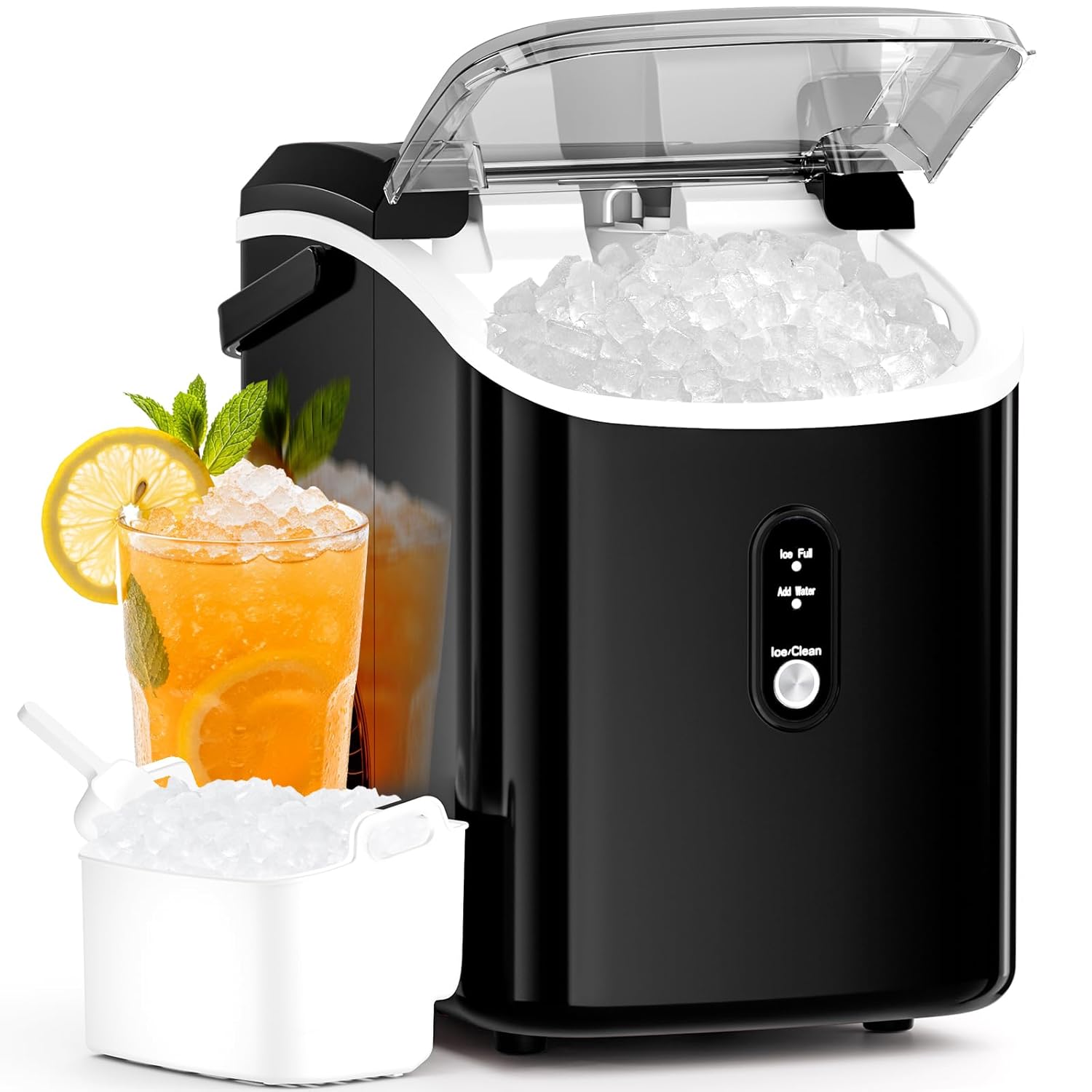 Antarctic Star Nugget Ice Maker Countertop with Soft Chewable Ice, Portable Sonic Ice Maker with Basket and Scoop, Removable Top Cover, Auto-Cleaning for Home/Party/RV/Camping (Stainless Steel Silver) woonhhop