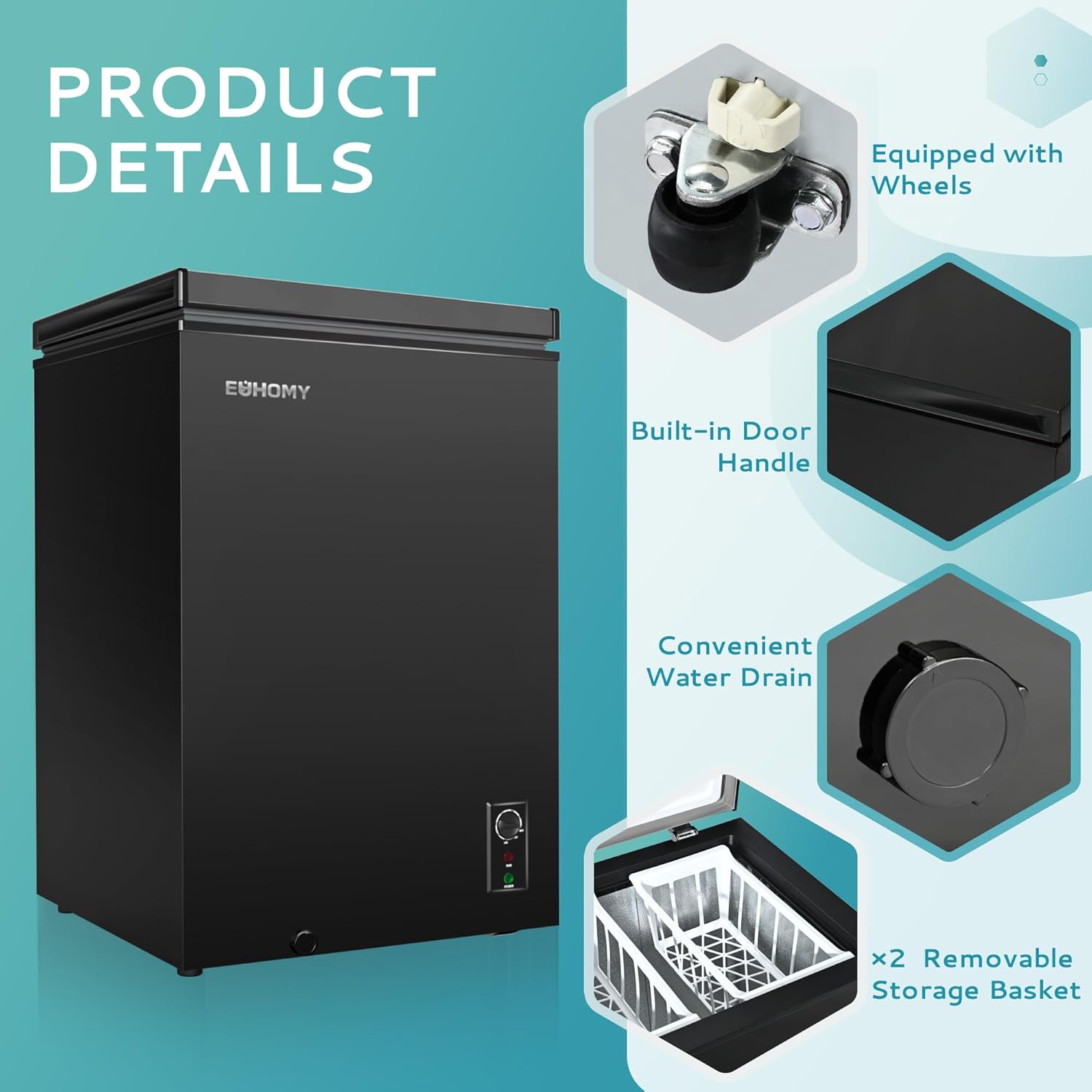 EUHOMY 3.5 Cu.Ft Chest Freezer with Removable Basket, Small Deep Freezer Adjustable 7 Thermostat, Quiet Mini Freezer Free-Standing Top Door, Energy Saving for Apartment/Garage/Basement/Dorm/Home,Black wourant