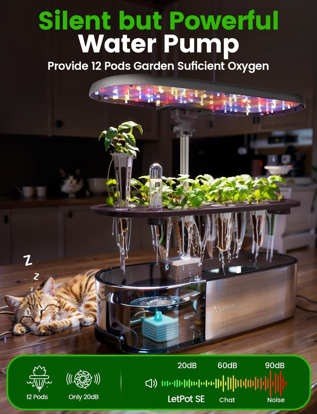 Hydroponic Planting System, 12 Indoor Smart Herb Garden Set, Indoor Garden, App and WiFi Control, with 24W Grow LED, 5.5L Water Tank, Pump System, Automatic Timer wourant