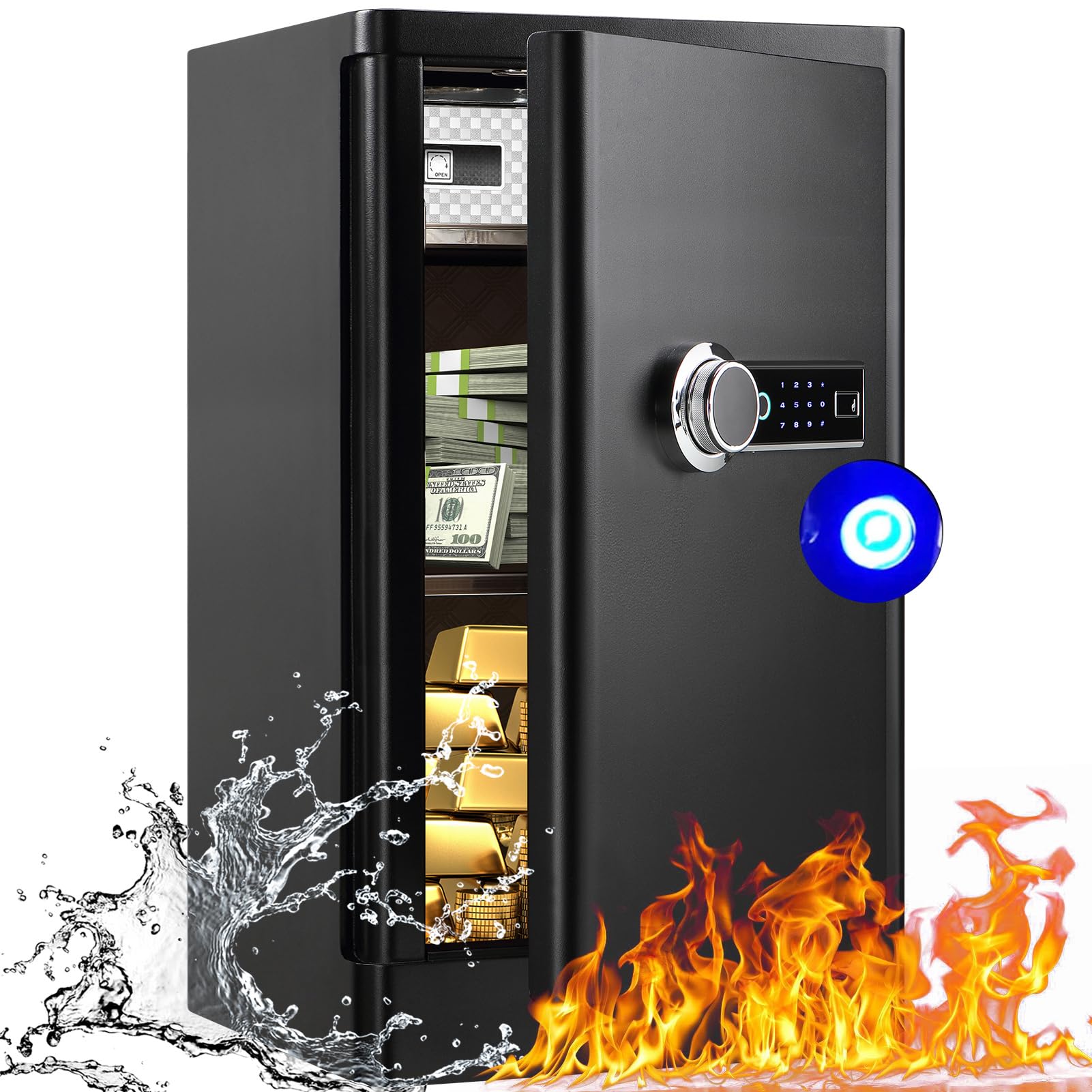 5.0 Cubic Feet Extra Large Biometric Home Safe Fireproof Waterproof, Anti-Theft Touch Screen Fingerprint Home Security Safe Box With Hidden Compartment, Separate Lock Box and Led Light(TC60) wourant