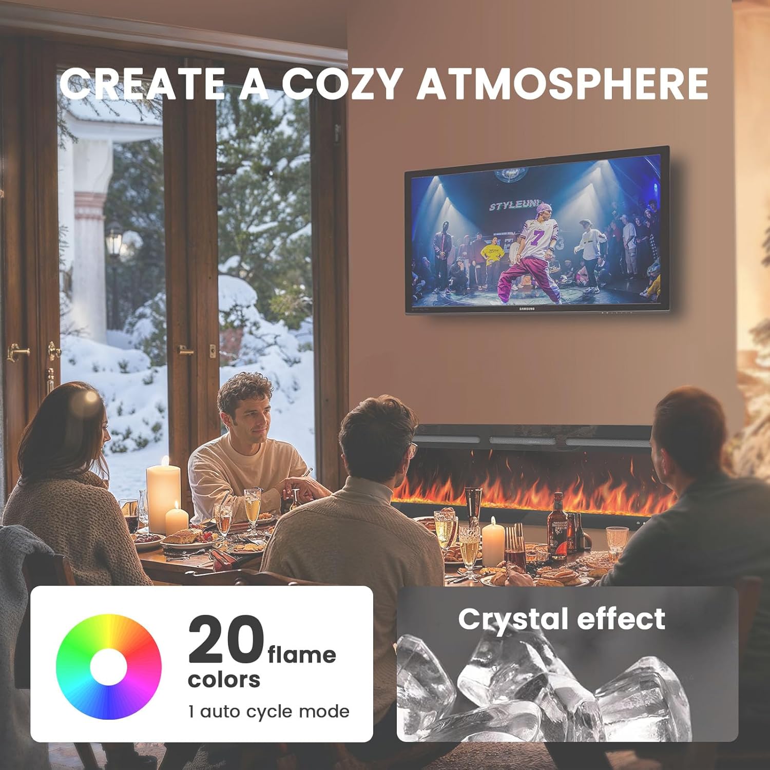 Silonn 50″Smart Electric Fireplace Heater with App & Remote Control, 5300 BTU Heat Output, Ultra-Slim Wall-Mounted or Recessed Electric Fireplace Inserts with Timer, 20 Flame Colors,WiFi Enabled wourant