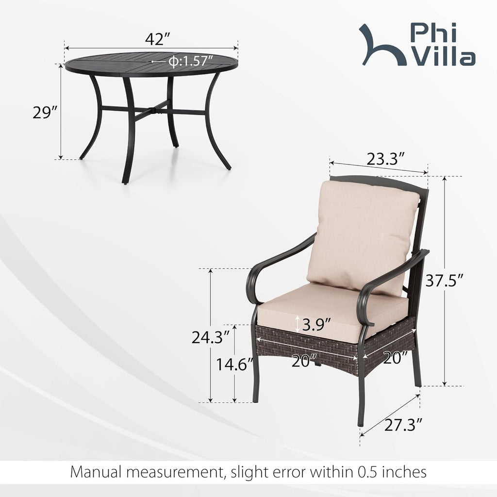 PHI VILLA 6-Piece Outdoor Dining Sets, All-Weather Patio Table and Chairs Set with Umbrella for 4, Heavy Duty Patio Round Table Set for Deck, 4 Extra Large Outdoor Swivel Chairs with Thick Cushions wourant