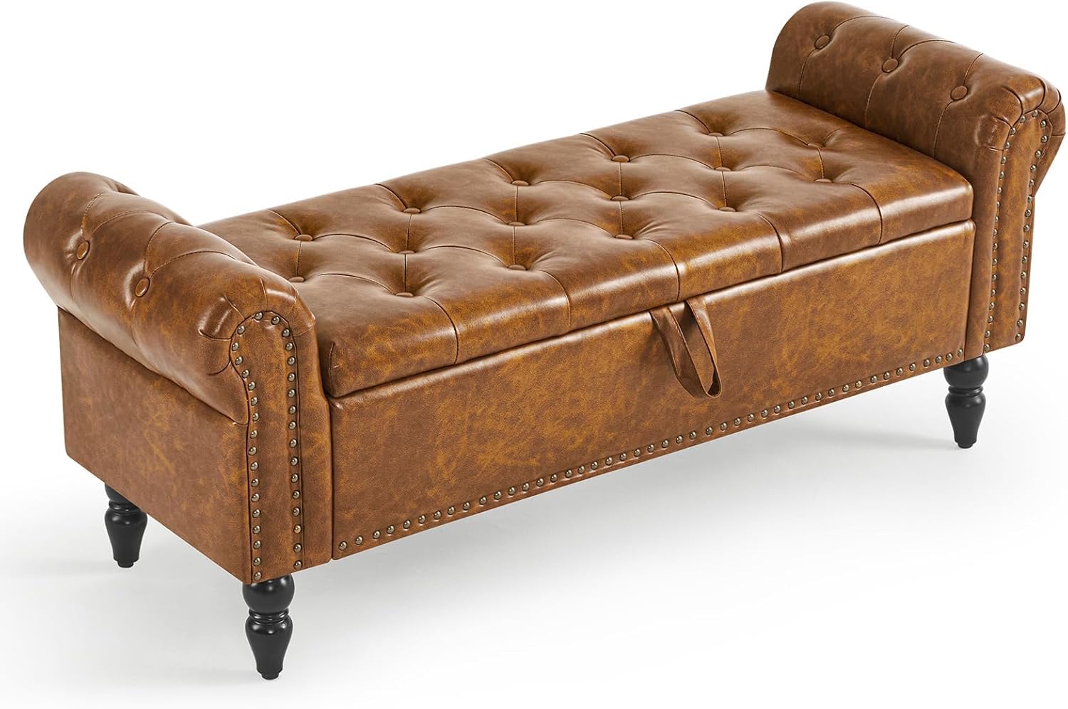 Furniliving Modern Storage Ottoman Bench, Sherpa Ottoman End of Bed Bench with Solid Wood Legs Upholstered Ottoman Benches with Storage Indoor Bench wourant