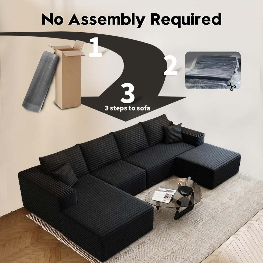 107.5 inch Cloud Modular Sectional Sofa with L-Shaped Chaise Lounge, Modern Minimalist Upholstered Sofa Deep Seating Corner Sofa wourant
