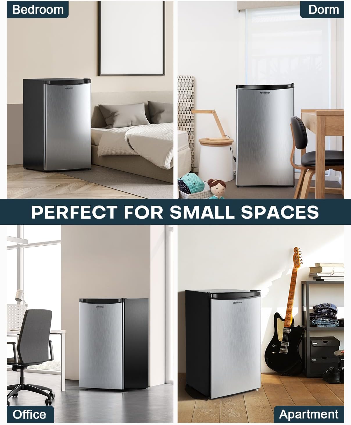 Upstreman 3.2 Cu.Ft Mini Fridge with Freezer, Single Door Mini Fridge, Dorm Fridge, Adjustable Thermostat, Mini Refrigerator for Bedroom, Office, Dorm, Black-BR321 wourant
