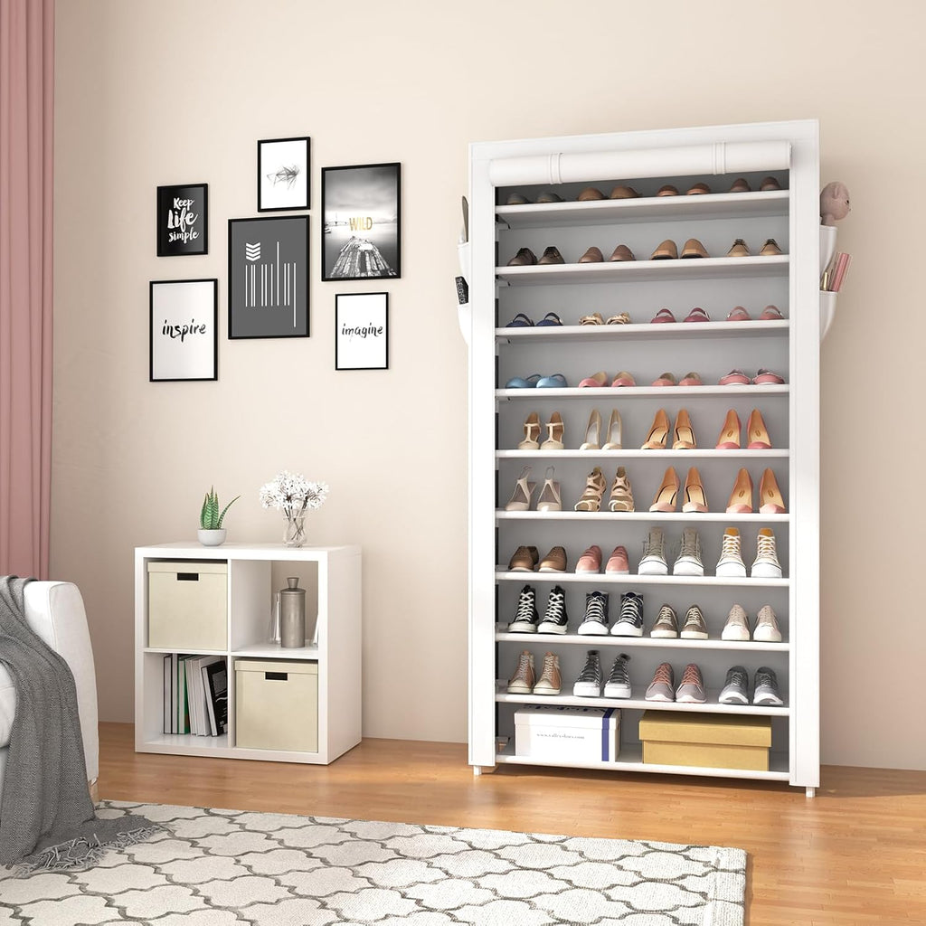 ROJASOP 10 Tier Shoe Rack with Covers Large Capacity Stackable Tall Shoe Shelf Storage wourant