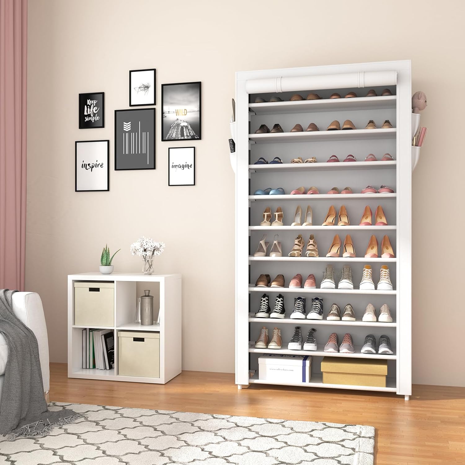 ROJASOP 10 Tier Shoe Rack with Covers Large Capacity Stackable Tall Shoe Shelf Storage wourant