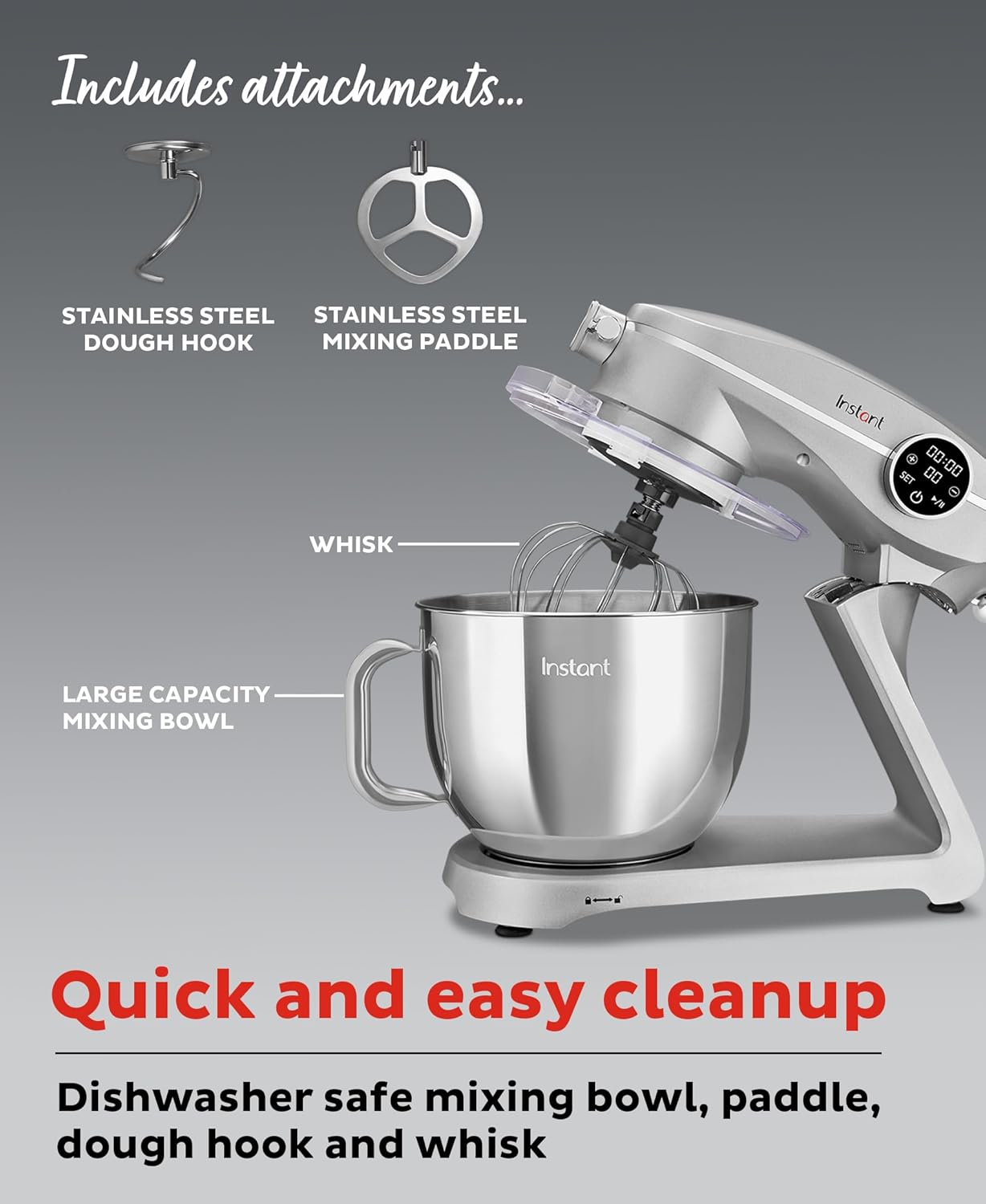 Instant Pot Instant Stand Mixer Pro 600W 10-Speed Electric Mixer with Digital Interface,7.4-Qt Stainless Steel Bowl,Dishwasher Safe Whisk,Dough Hook and Mixing Paddle wourant