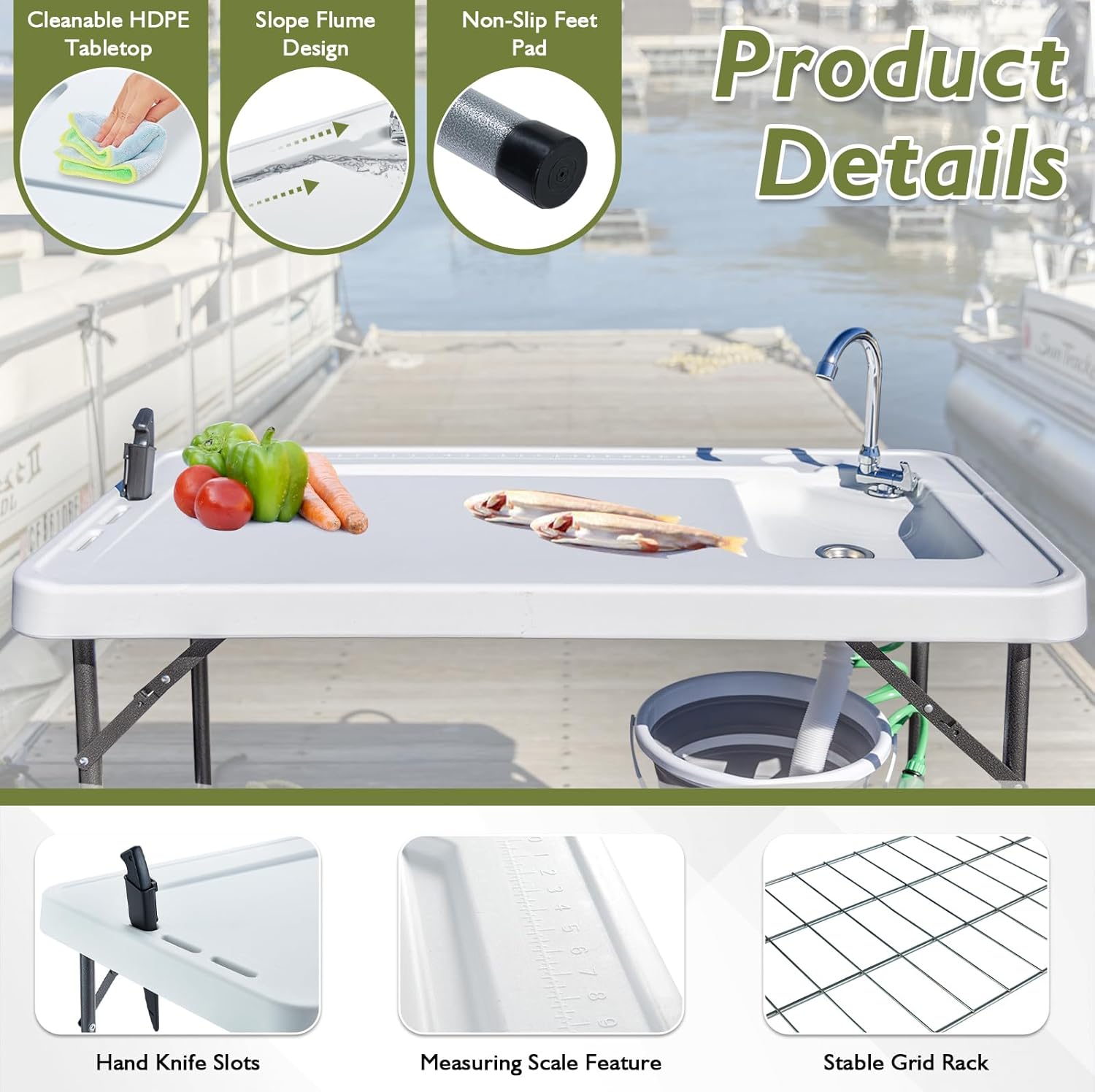 Folding Fish Cleaning Table Portable Camping Sink Table with Faucet Drain Hose and Sprayer Outdoor Fish Fillet Cleaning Station wourant