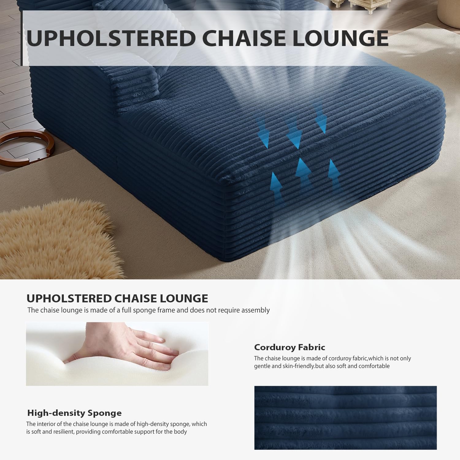 50-inch indoor recliner, oversized corduroy upholstered boneless sofa bed, deep sleeper sofa reading chair, cloud sofa, living room sofa wourant