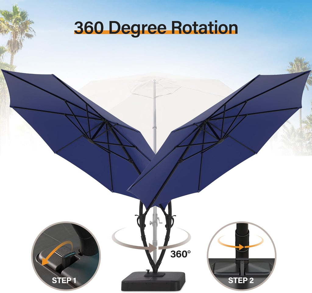 LAUSAINT HOME Outdoor Patio Umbrella with Base included, 11 FT Deluxe Curvy Cantilever Umbrella Heavy Duty Offset Hanging Umbrella with 360° Rotation for Market, Pool, Garden, Backyard, Deck (Beige) wourant
