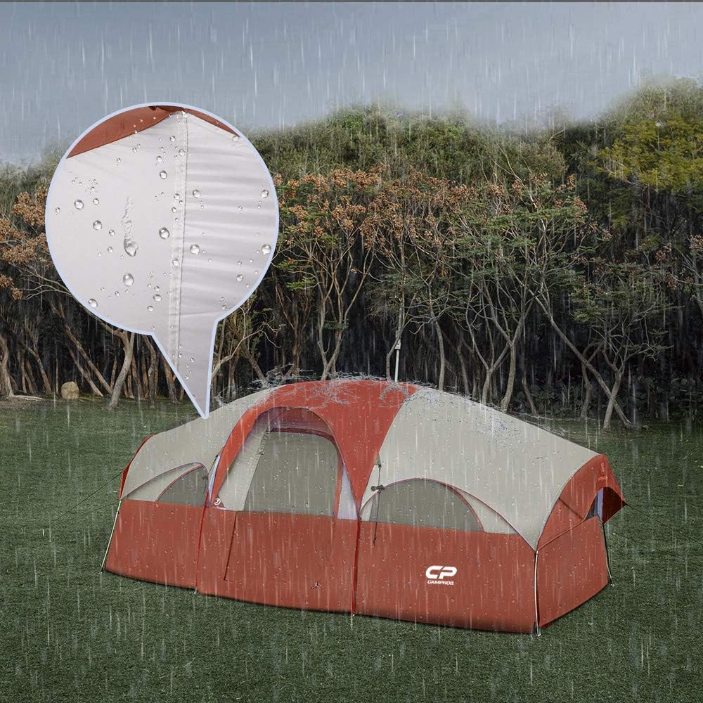 CAMPROS CP Tent 8 Person Camping Tents, Weather Resistant Family Tent, 5 Large Mesh Windows, Double Layer, Divided Curtain for Separated Room, Portable with Carry Bag wourant