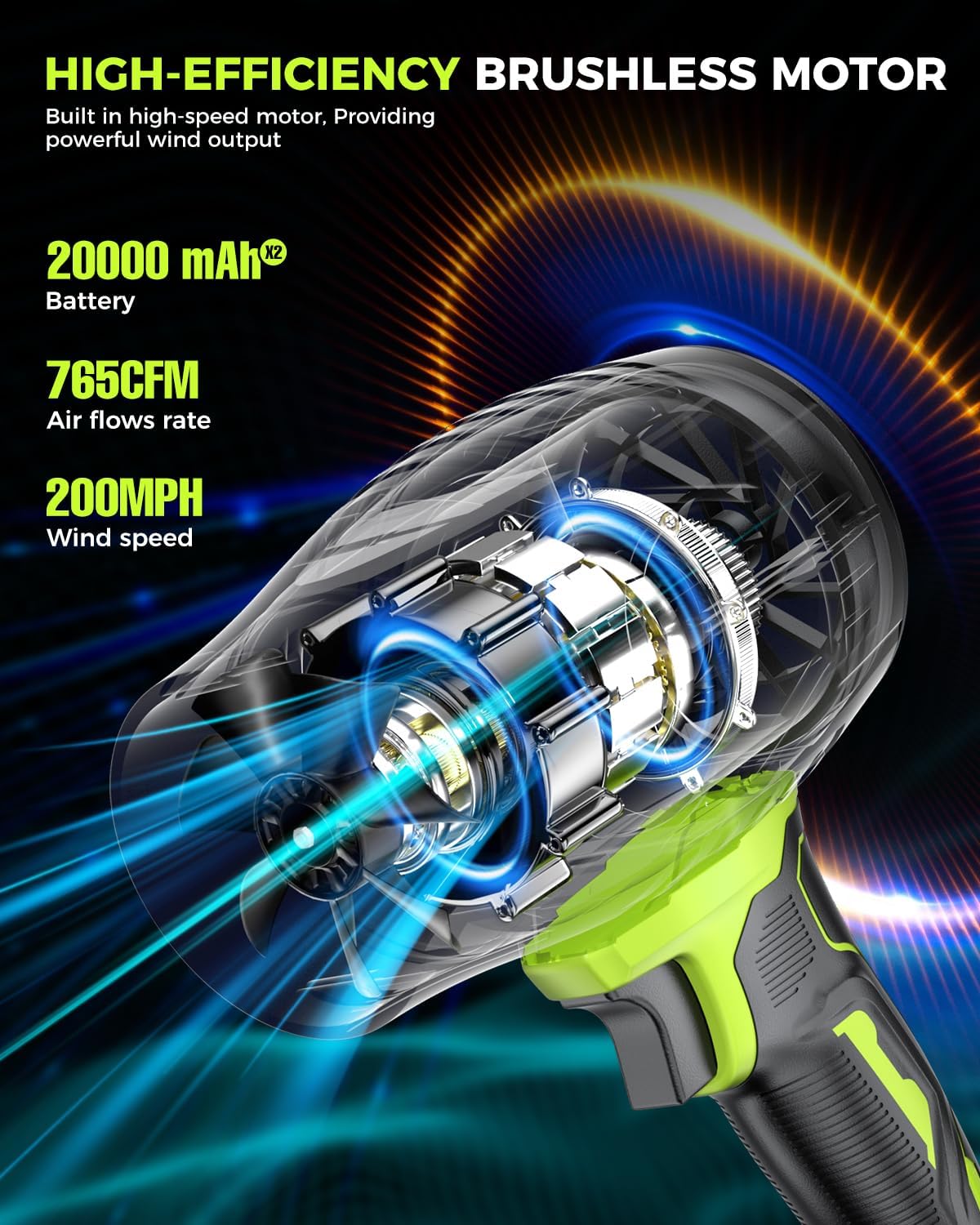 Leaf Blower Cordless with Battery and Charger, 500,000 RPM, Extended Nozzle, Lightweight Handheld Design, Turbo Jet Blower for Patio Cleaning wourant