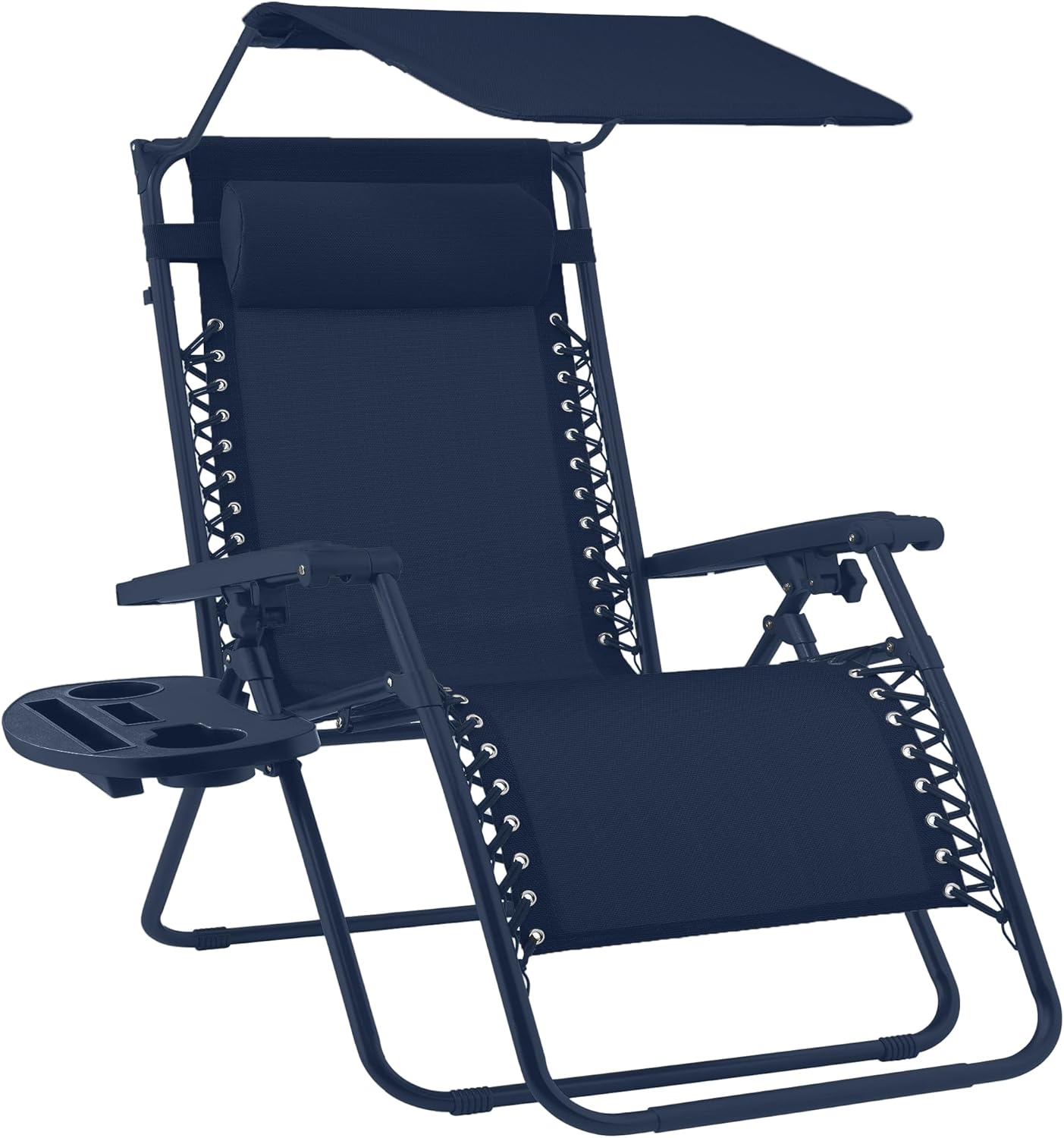 Best Choice Products Folding Zero Gravity Outdoor Recliner Patio Lounge Chair w/Adjustable Canopy Shade, Headrest, Side Accessory Tray, Textilene Mesh - Peacock Blue wourant