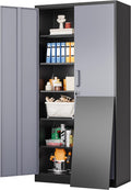 Metal Storage Cabinet with 2 Doors and 6 Shelves,Black Metal Cabinet with Lock,71" Lockable Garage Storage Cabinets,Locking File Cabinet,Steel Tool Cabinets for Home,Office,Garage,Shop,School wourant