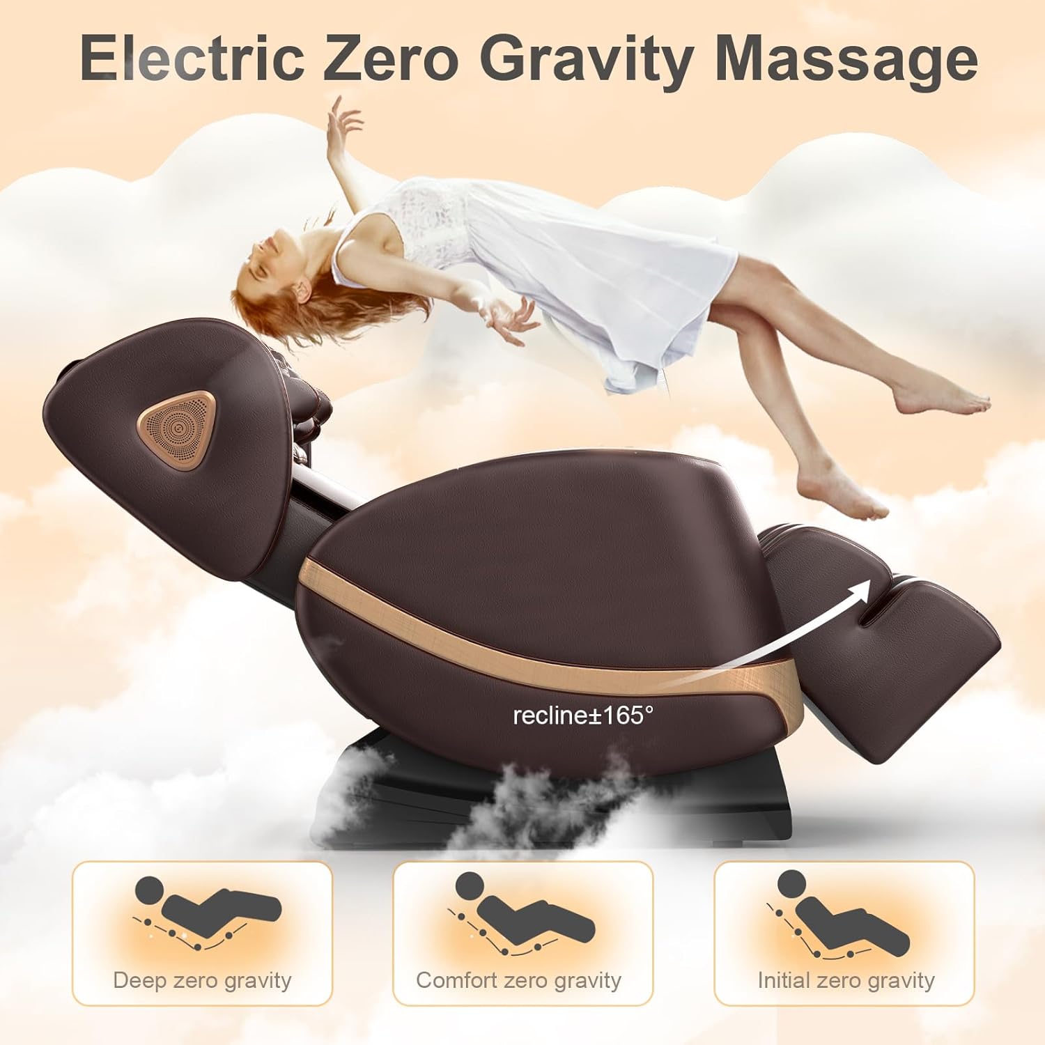 2025 Massage Chair Full Body, Zero Gravity Massage Chair with 10 Fix Rollers, Heating, Foot Massage, Auto Modes, Bluetooth Speaker, Touch Screen Controller (Brown Premium) wourant