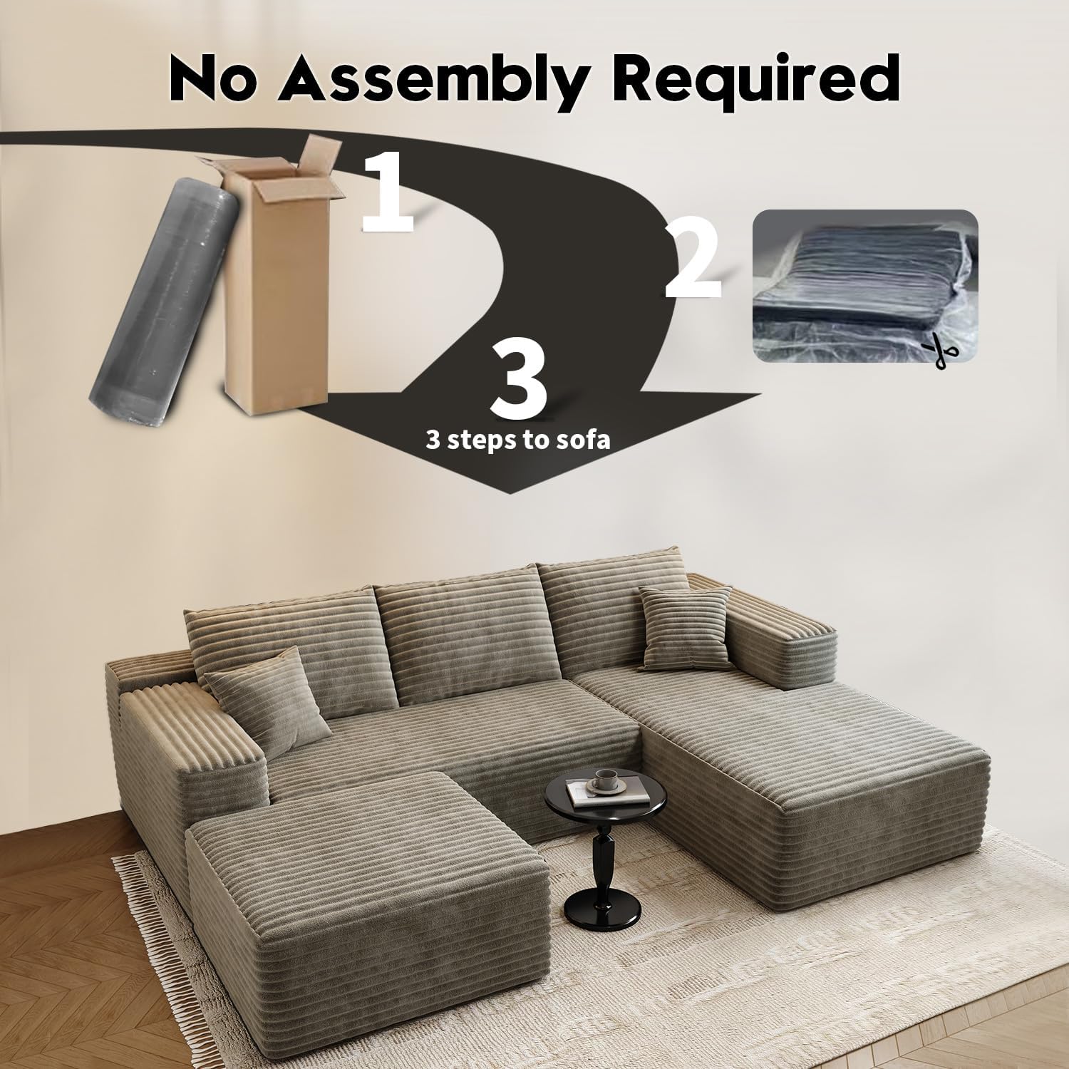 107.5 inch Cloud Modular Sectional Sofa with L-Shaped Chaise Lounge, Modern Minimalist Upholstered Sofa Deep Seating Corner Sofa wourant