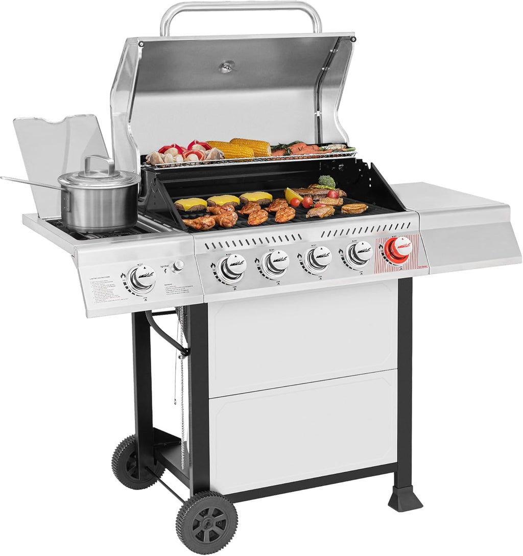 Royal Gourmet GA5401T 5-Burner Propane Gas Grill with Sear Burner and Side Burner, Stainless Steel BBQ Grill with 632 Sq. In. Grilling Area for Outdoor Barbecue Cooking, 64,000 BTUs, Silver wourant