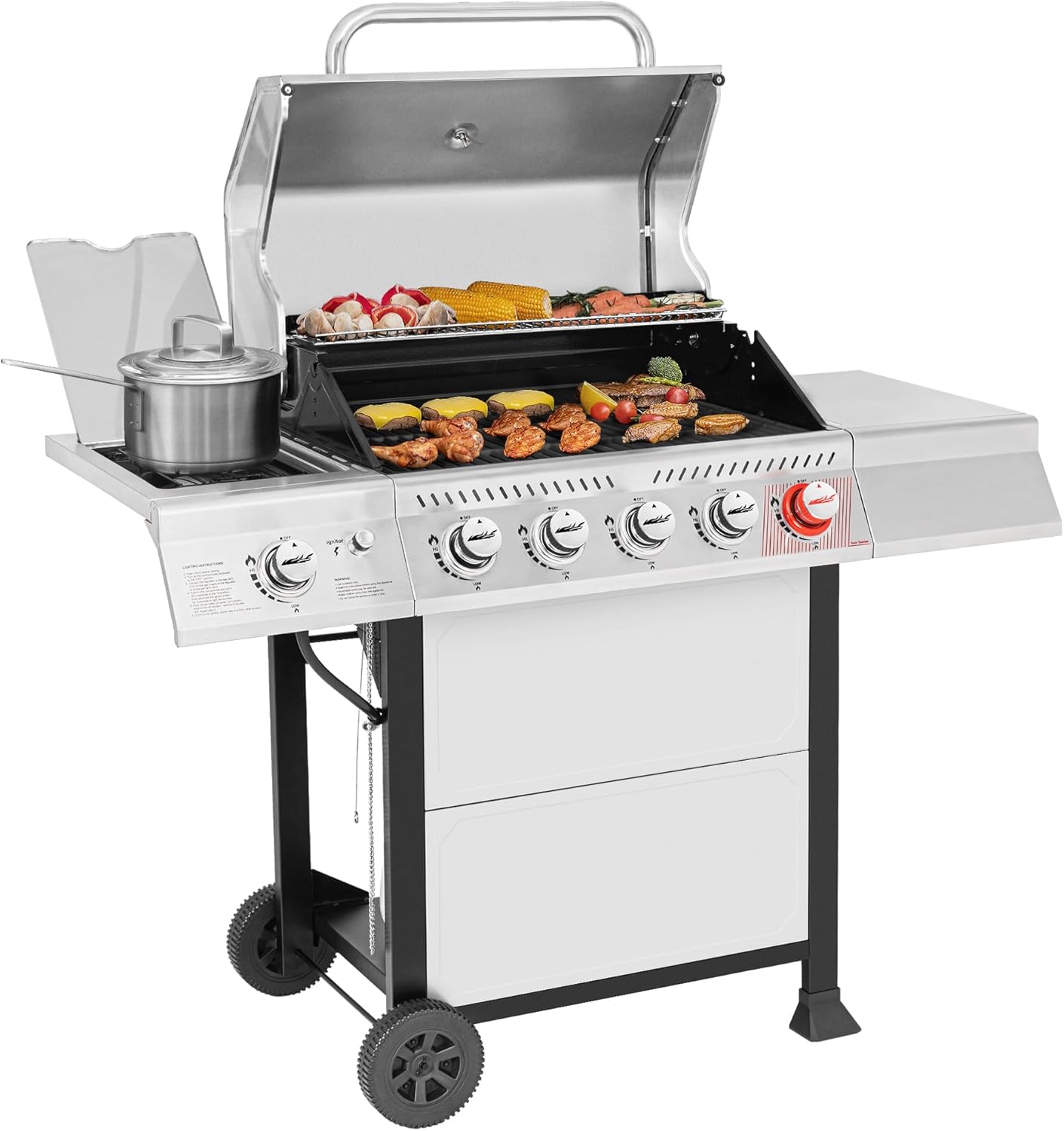 Royal Gourmet GA5401T 5-Burner Propane Gas Grill with Sear Burner and Side Burner, Stainless Steel BBQ Grill with 632 Sq. In. Grilling Area for Outdoor Barbecue Cooking, 64,000 BTUs, Silver wourant