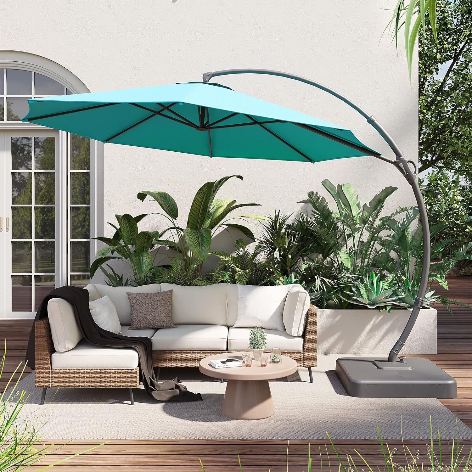 LAUSAINT HOME Outdoor Patio Umbrella with Base included 11 FT Deluxe Curvy Cantilever Umbrella wourant