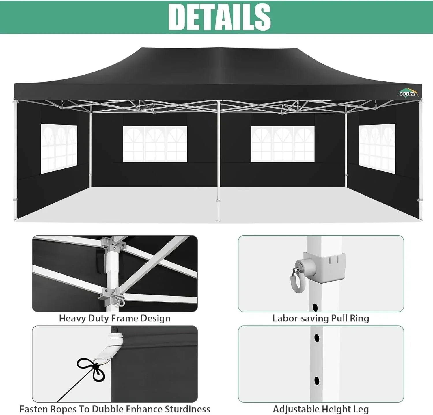 COBIZI 10x20 Heavy Duty Pop up Canopy Tent 6 sidewalls Commercial Canopy Wedding Party Tents wourant