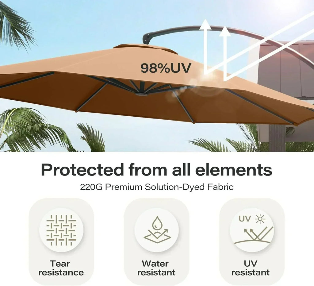 LAUSAINT HOME Outdoor Patio Umbrella with Base included 11 FT Deluxe Curvy Cantilever Umbrella wourant