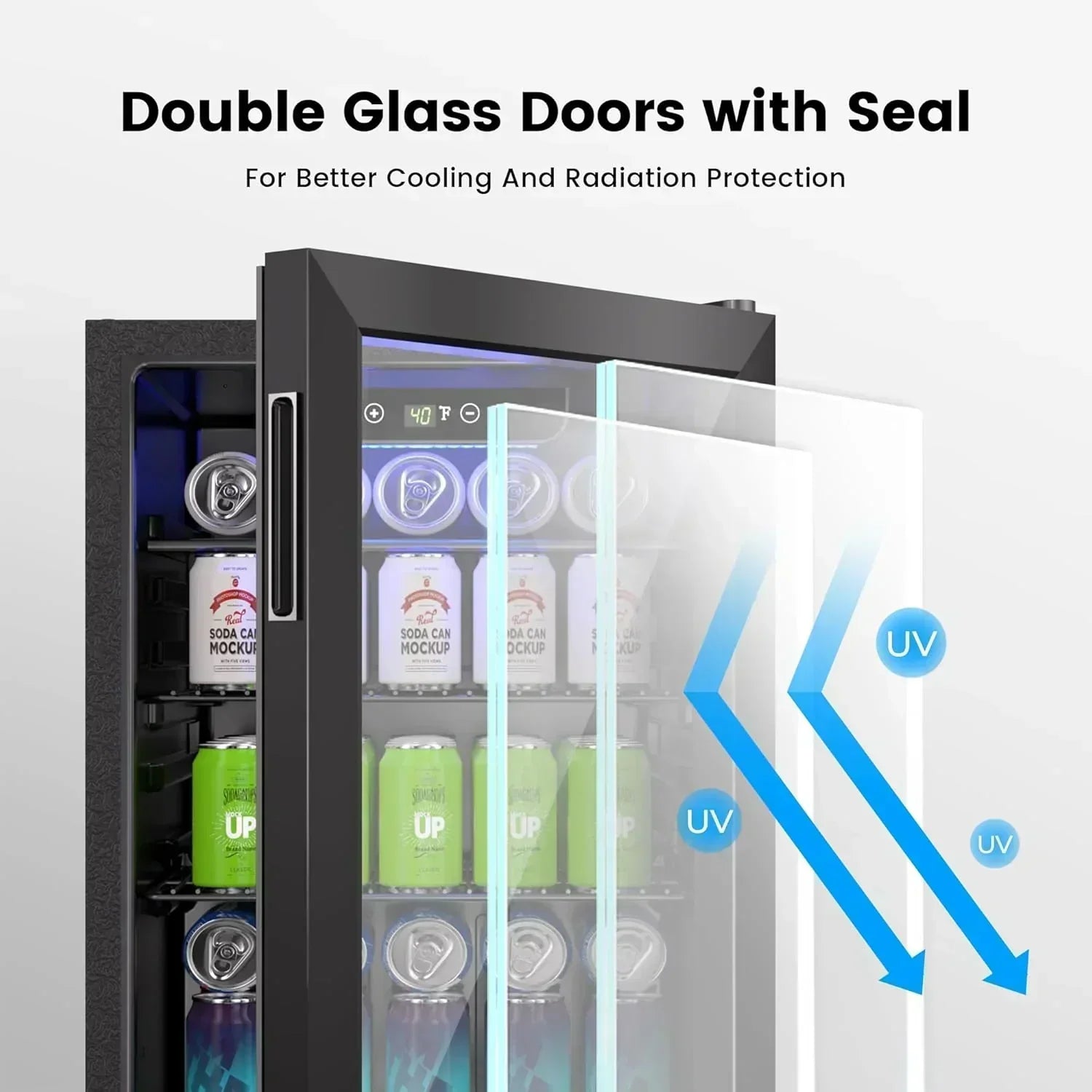 Beverage Refrigerator Cooler 126 Can Mini Fridge Glass Door for Drinks Soda Beer Wine Refrigerator wourant