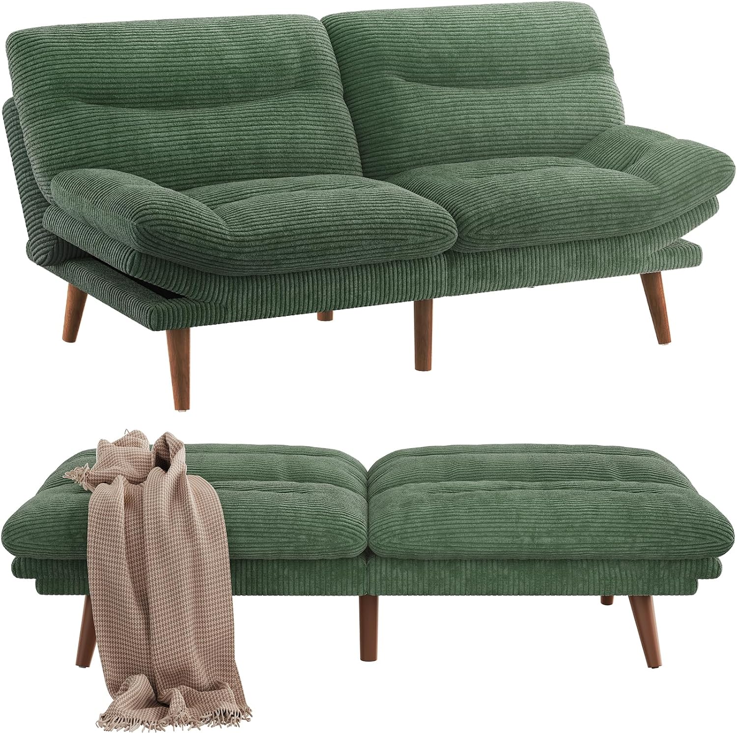 Convertible Futon Sofa Bed 66 Inch Corduroy Futon Sofa Recliner Sofa Bed for Small Spaces wourant