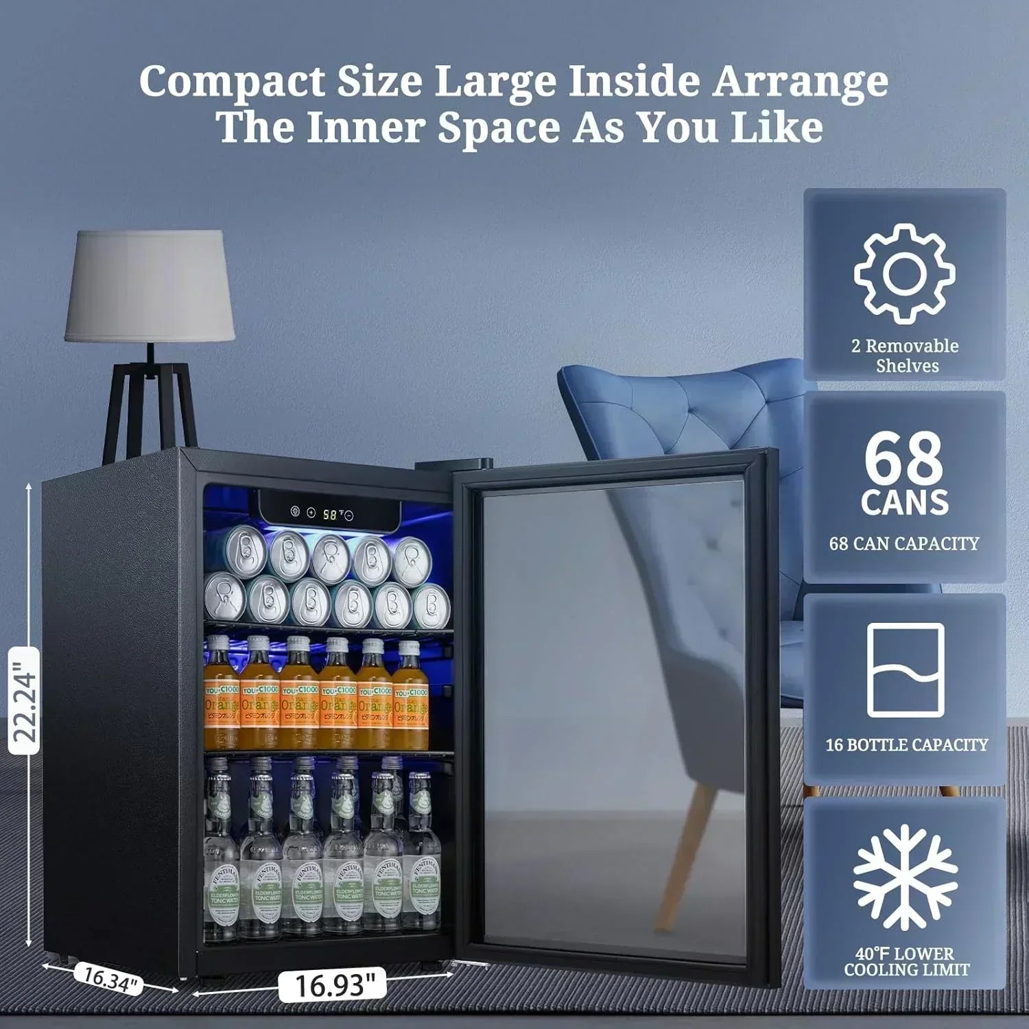 Antarctic Star Beverage Refrigerator Cooler 68 Can Mini Fridge with Glass Door for Beer Drinks Wine wourant