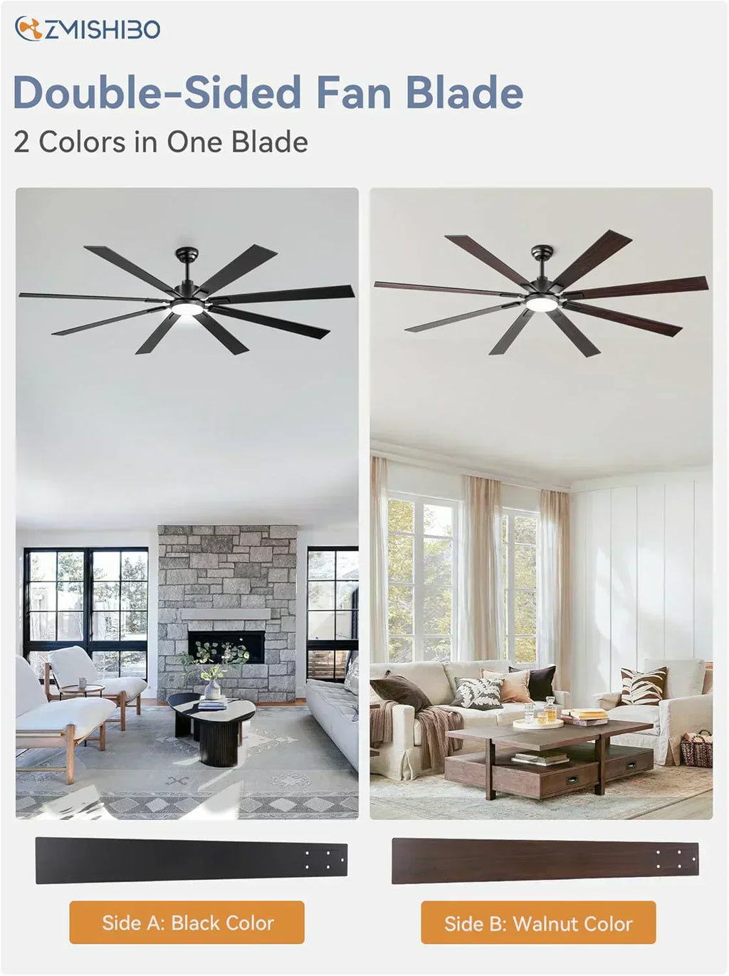 Zmishibo 72-inch large ceiling fan with lighting and remote indoor/outdoor wourant