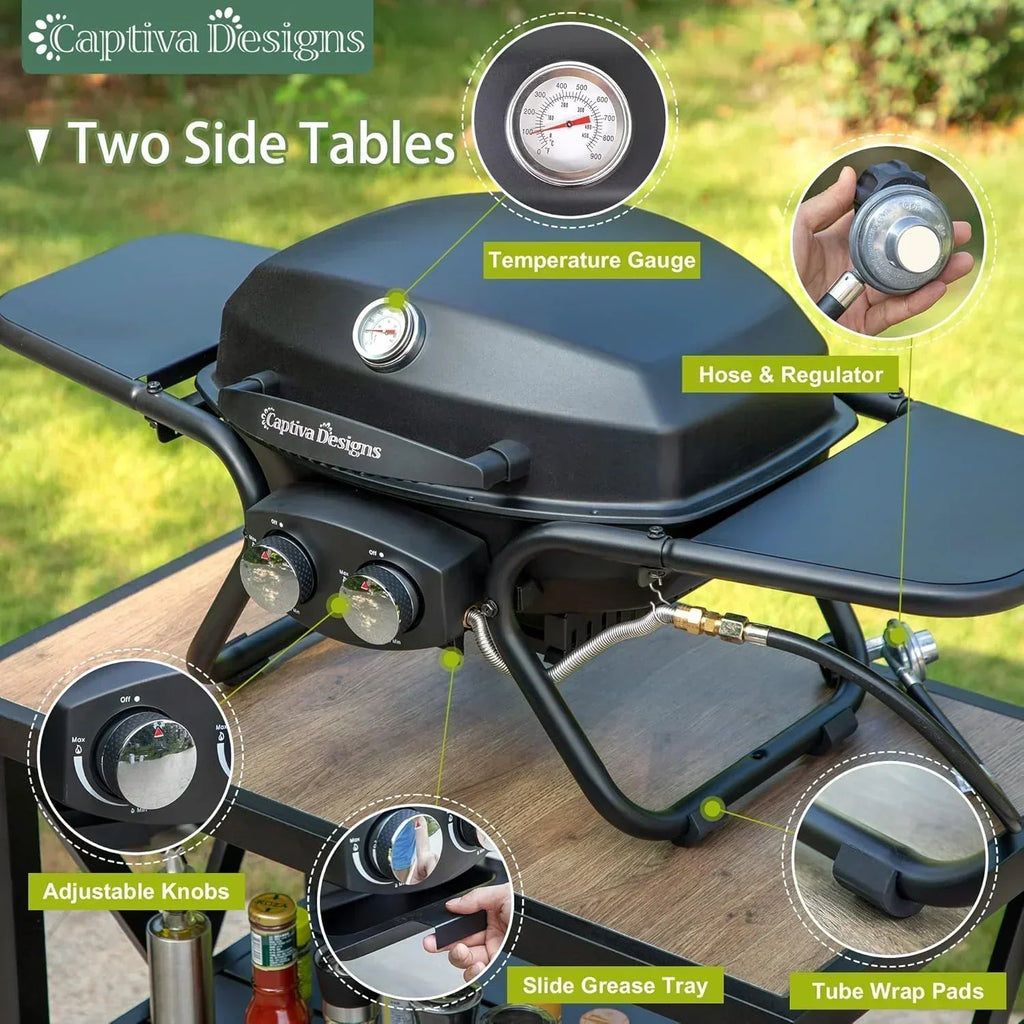 Captiva Designs 4-Burner Propane Gas BBQ Grill Side Burner Porcelain-Enameled Cast Iron Grates wourant