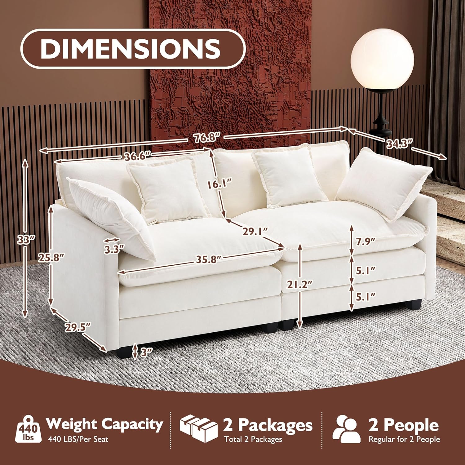 ihanherry 146-inch U-shaped modern sofa modular area cloud sofa wourant
