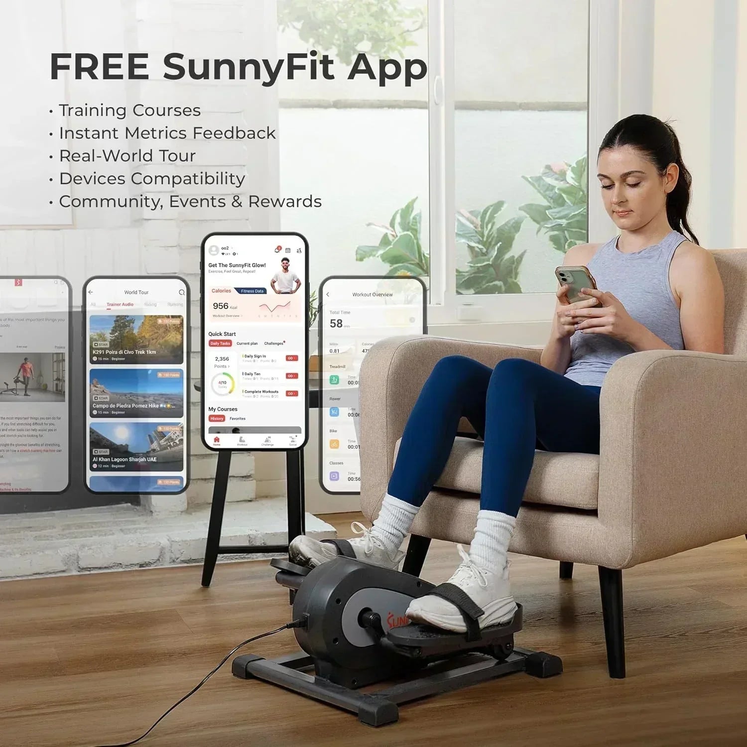 Sunny Health Fitness Smart Mini Elliptical Trainer Indoor Under-Desk Pedal Exerciser wourant