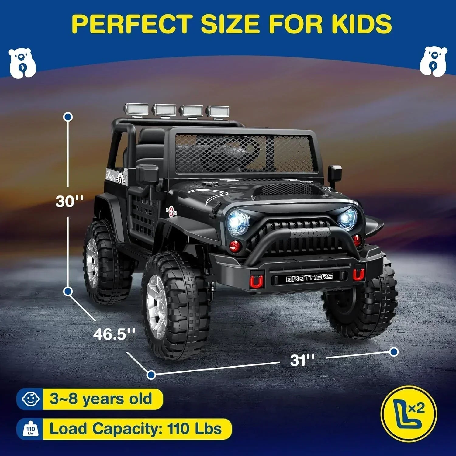 L8 Ride On Car 2 Seater 12V Kids Electric Car Remote Control 4-Wheel Suspension Bluetooth Speaker wourant