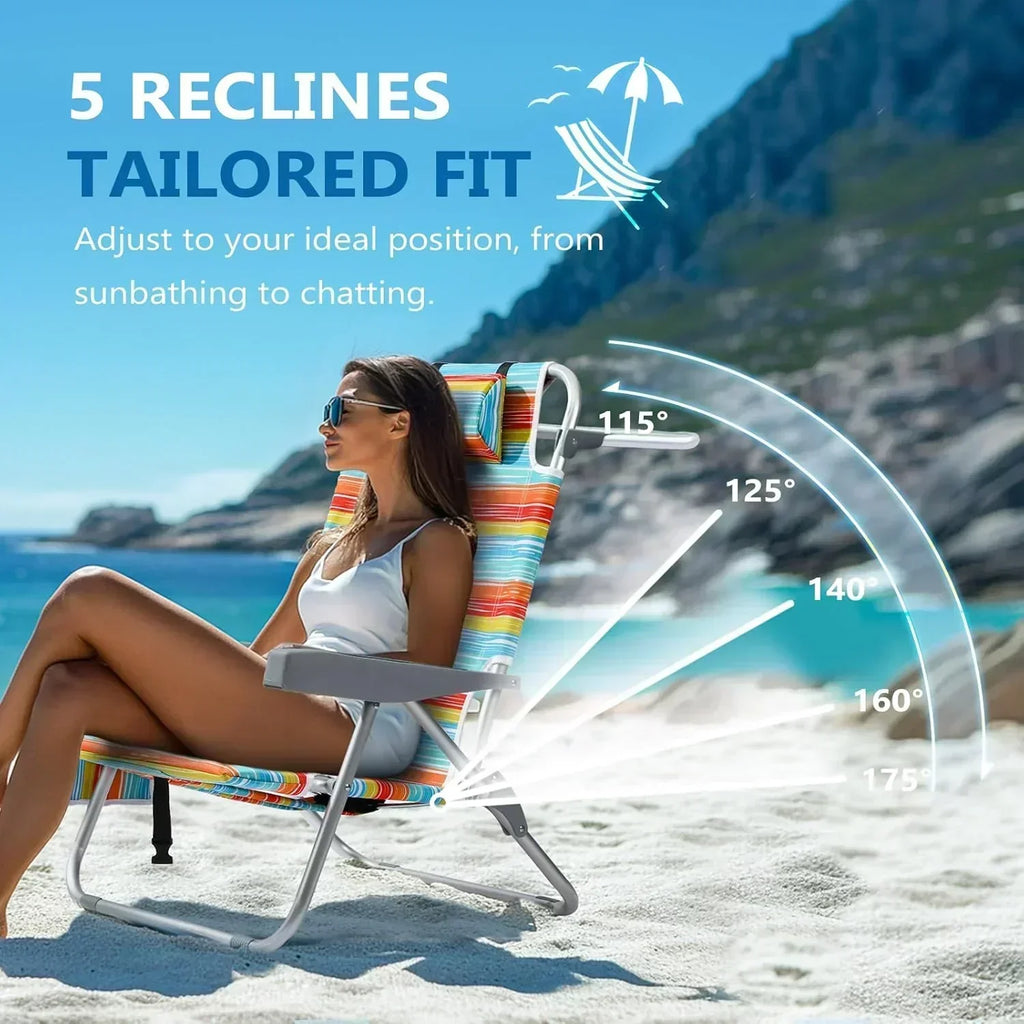 5-Position Aluminum Lay Flat Tall Backpack Beach Chairs 2 Pack Compact Portable Beach Chairs wourant