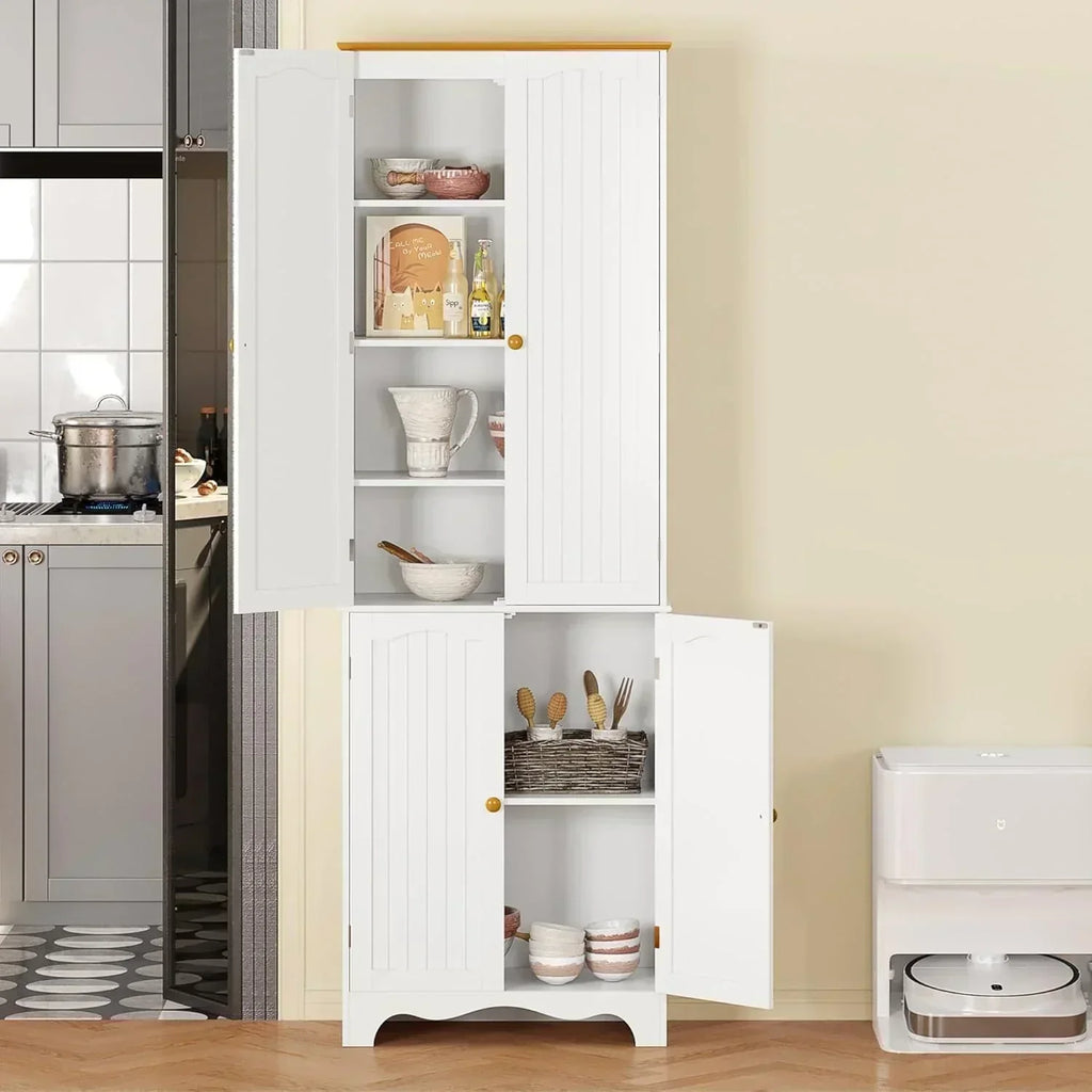 Tall Pantry Cabinet Freestanding Storage Cabinet Wooden Kitchen Pantry with 4 Doors wourant