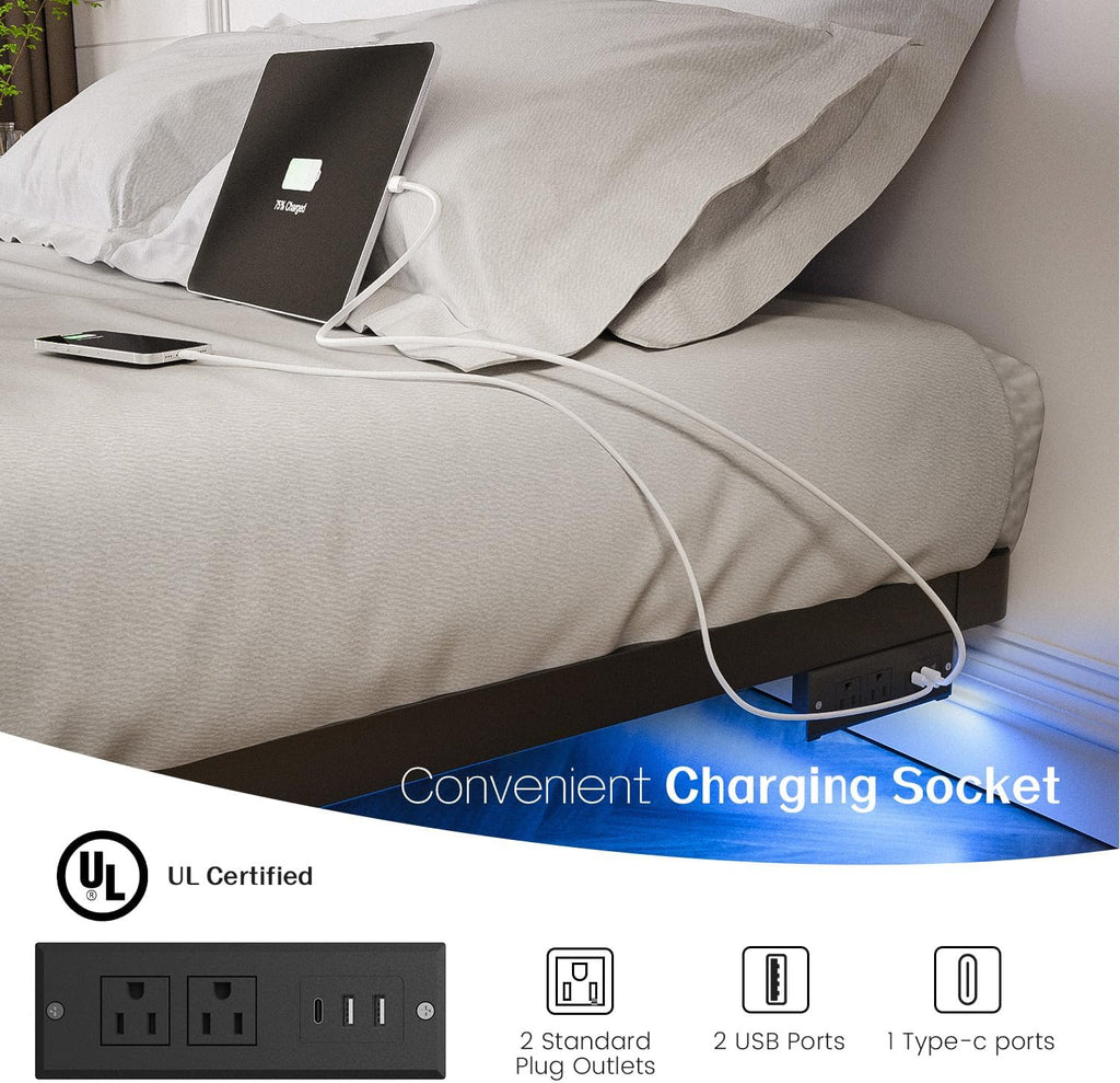 OLEVS Floating Bed Frame Queen Size with Smart LED Lights Modern Metal Platform Bed wourant