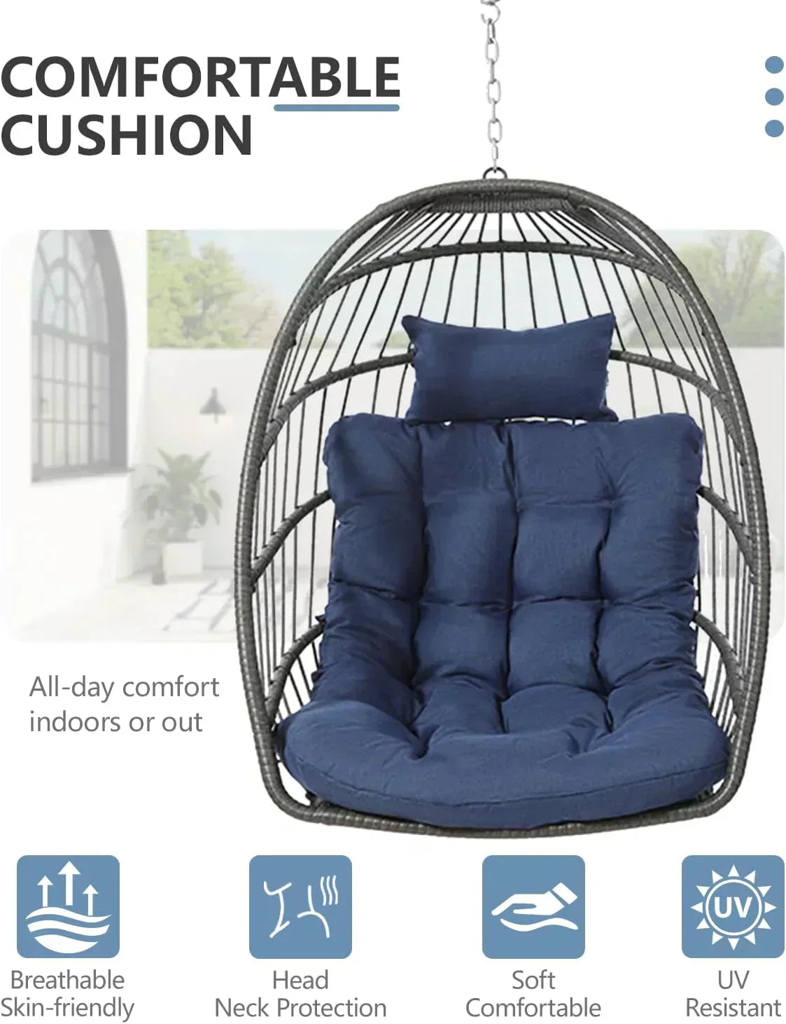 SWITTE Egg Chair Outdoor with Stand Indoor Wicker Hanging Egg Swing Chair with Cushion wourant