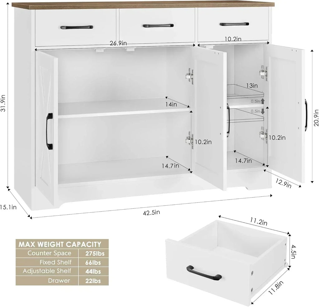 Modern farmhouse sideboard barn door buffet storage cabinet with drawers and shelves wourant