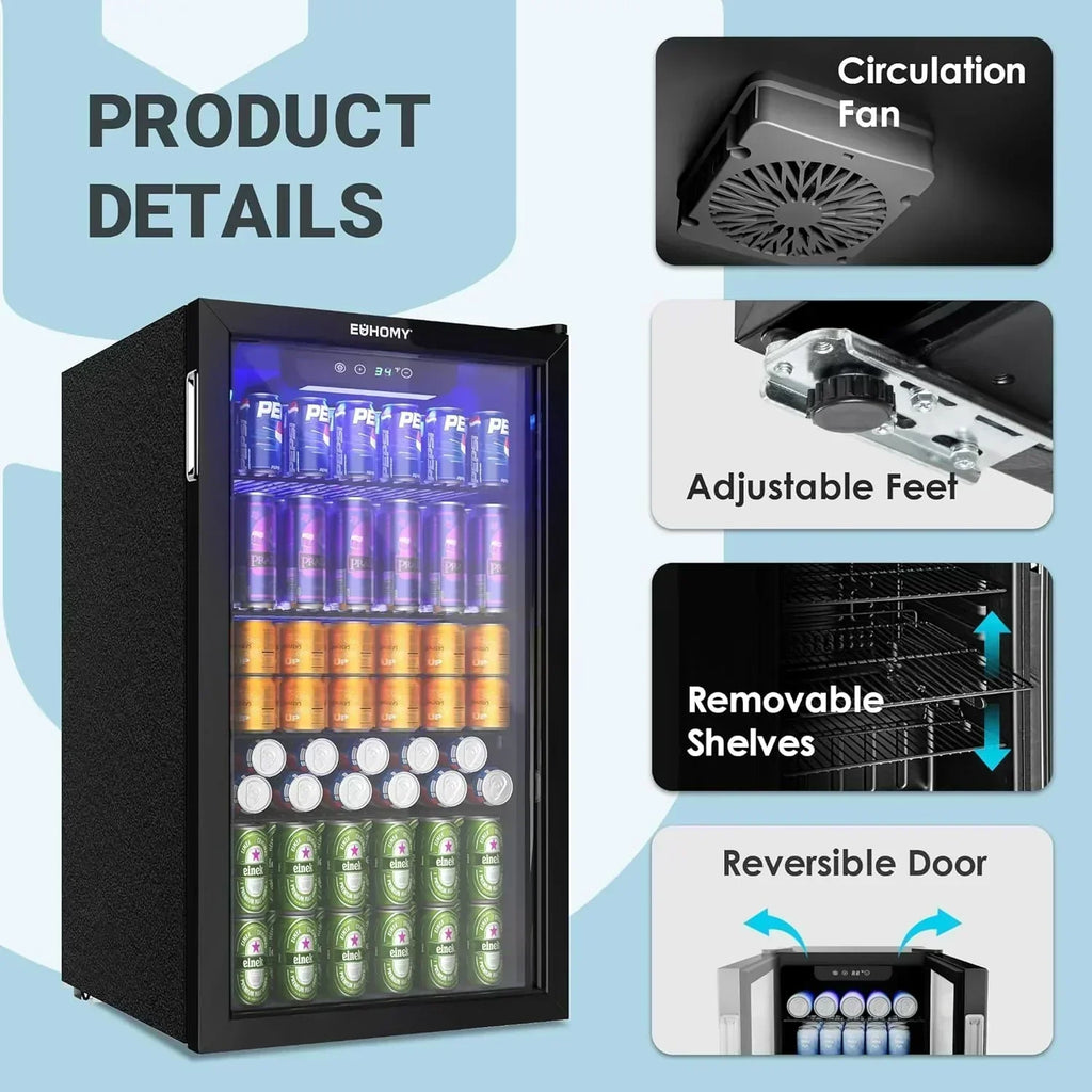 EUHOMY Beverage Refrigerator Cooler 130 Can Mini Fridge with Glass Door Beverage Cooler wourant