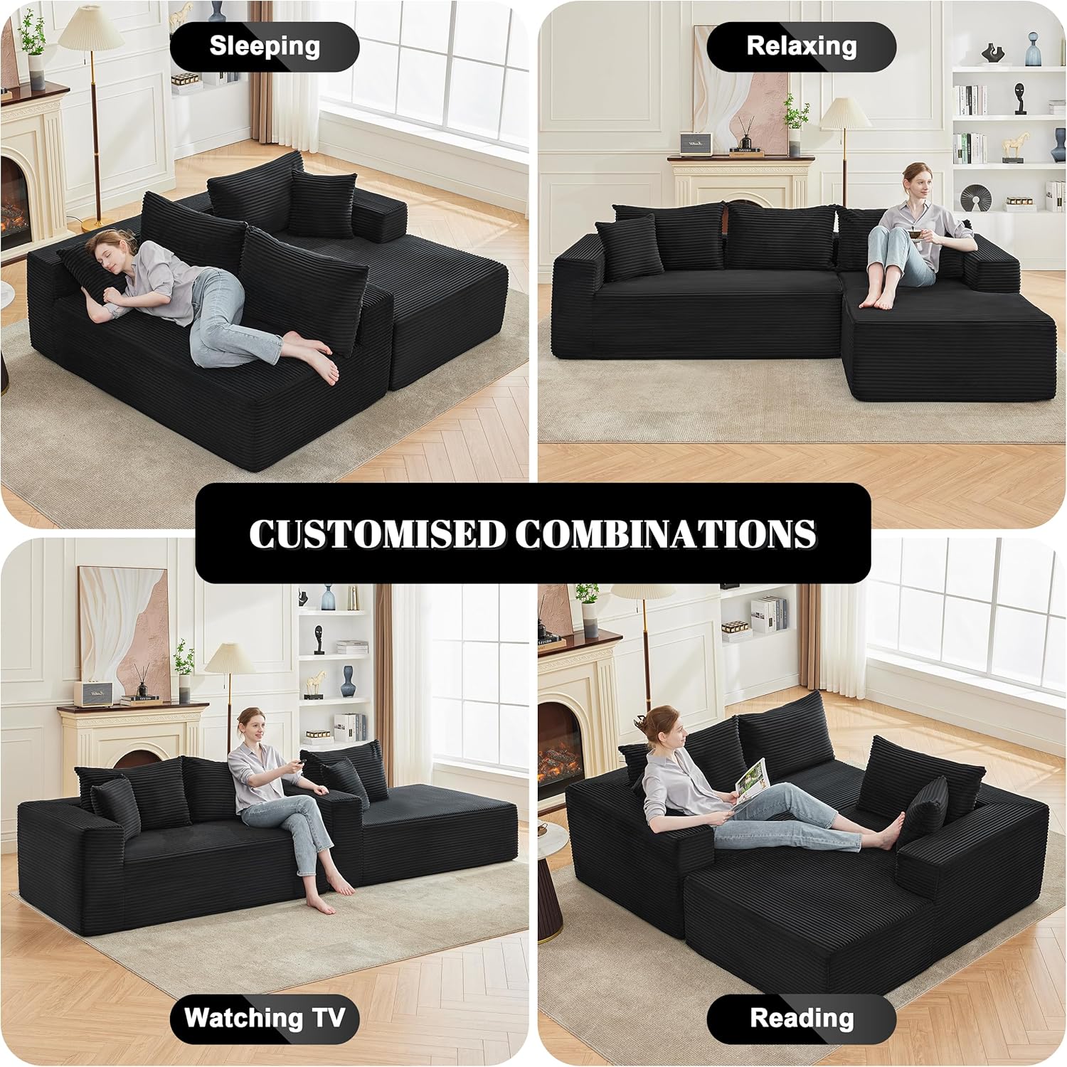 110-inch cloud sofa boneless sofa in the living room modular sofa with deep seats wourant