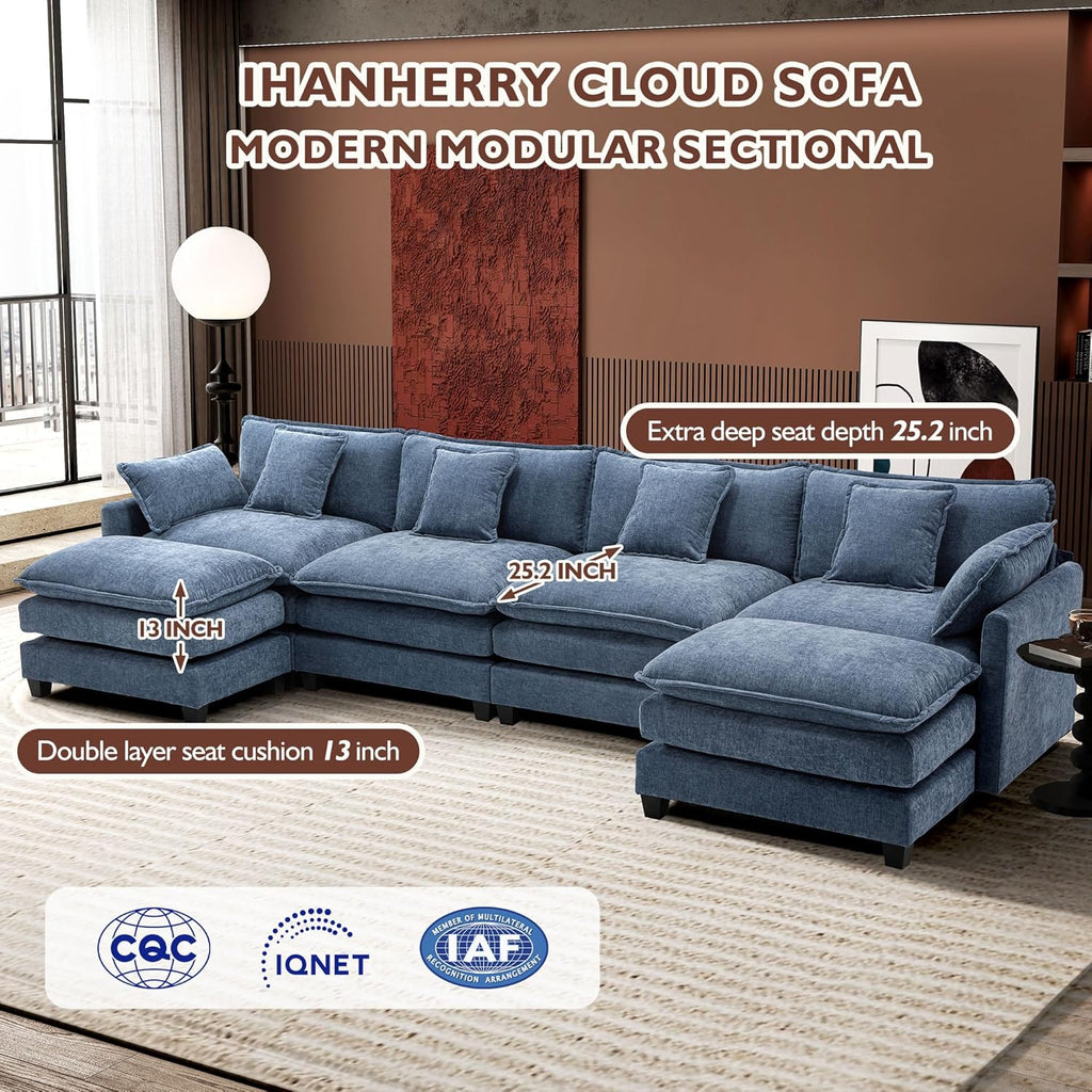 ihanherry 146-inch U-shaped modern sofa modular area cloud sofa wourant